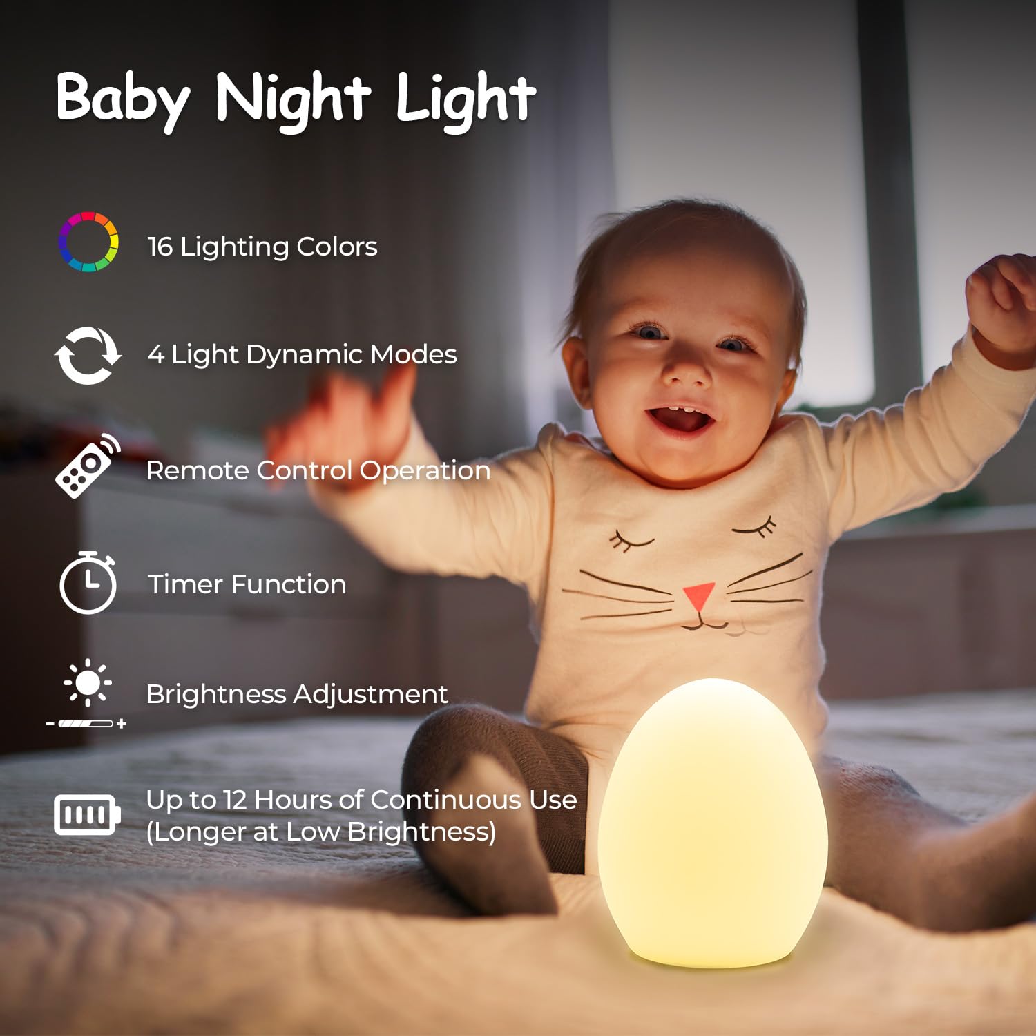 OEDOC Baby Night Light, Rechargeable Egg Nightlight for Baby Nursery, Cute Silicone Night Light with Remote, 16 Colors RGB Timer