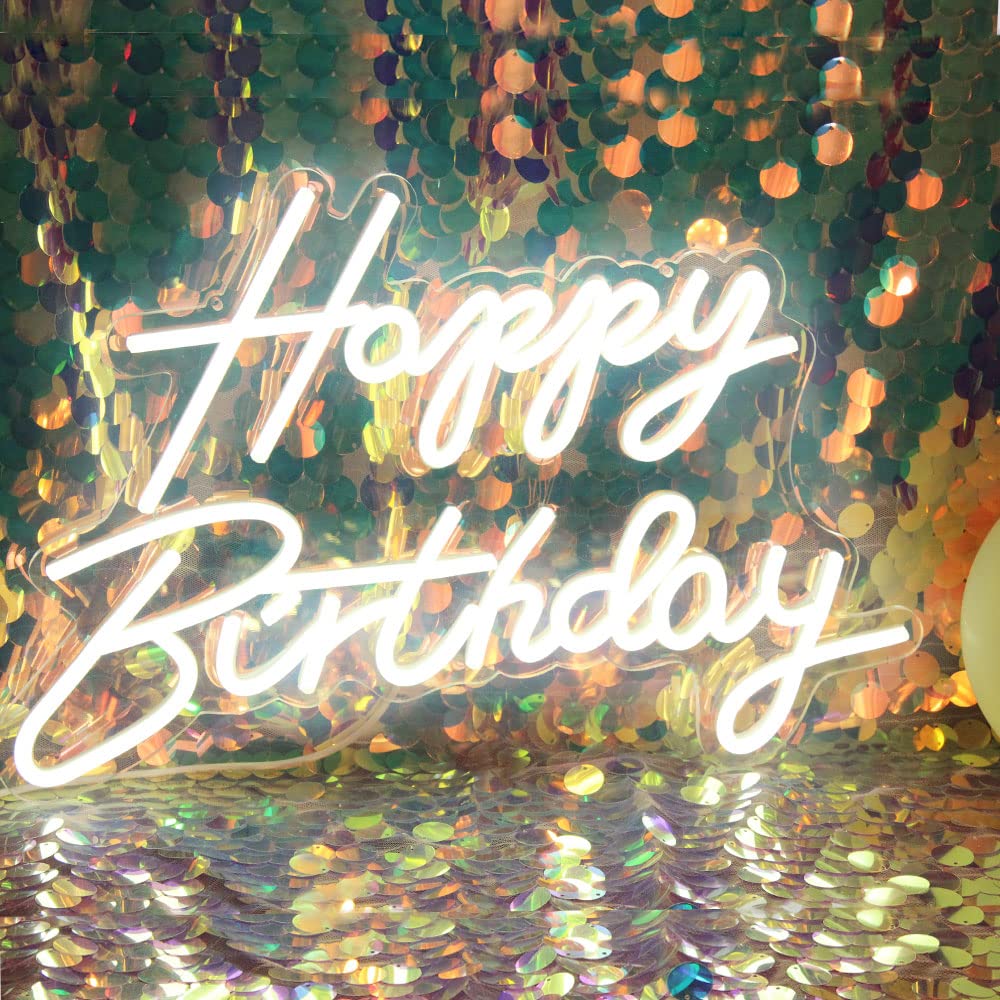 Dakabuka Led Neon Happy Birthday Sign - White Acrylic Night Light For Party, Bedroom Decor - Model Nl004