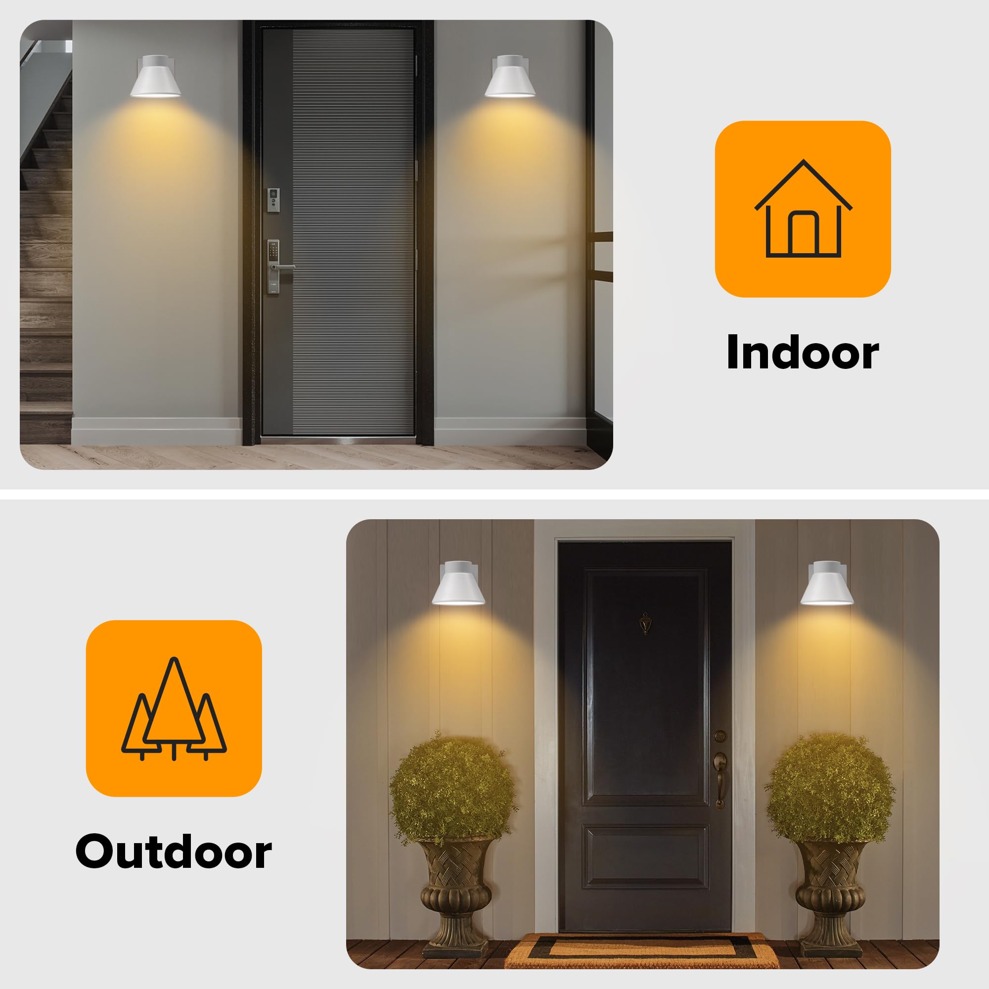 Ume 2 Pack Led Outdoor Wall Light Fixtures, White Front Porch Lights Wall Mount Lighting, Exterior Waterproof Wall Lantern Light