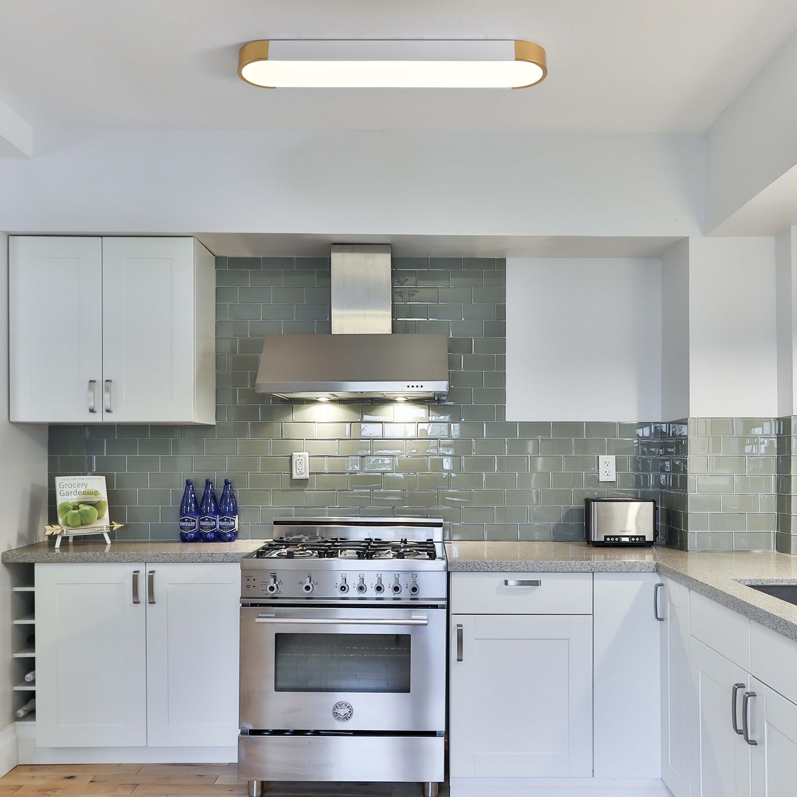 Tioolo Dimmable Led Ceiling Light With Remote 42W Kitchen Lighting Fixtures Ceiling White And Gold Long Ceiling Light Fixture 27.5 Inch Flush Mount Ceiling Lights For Kitchen Dining Room Hallway