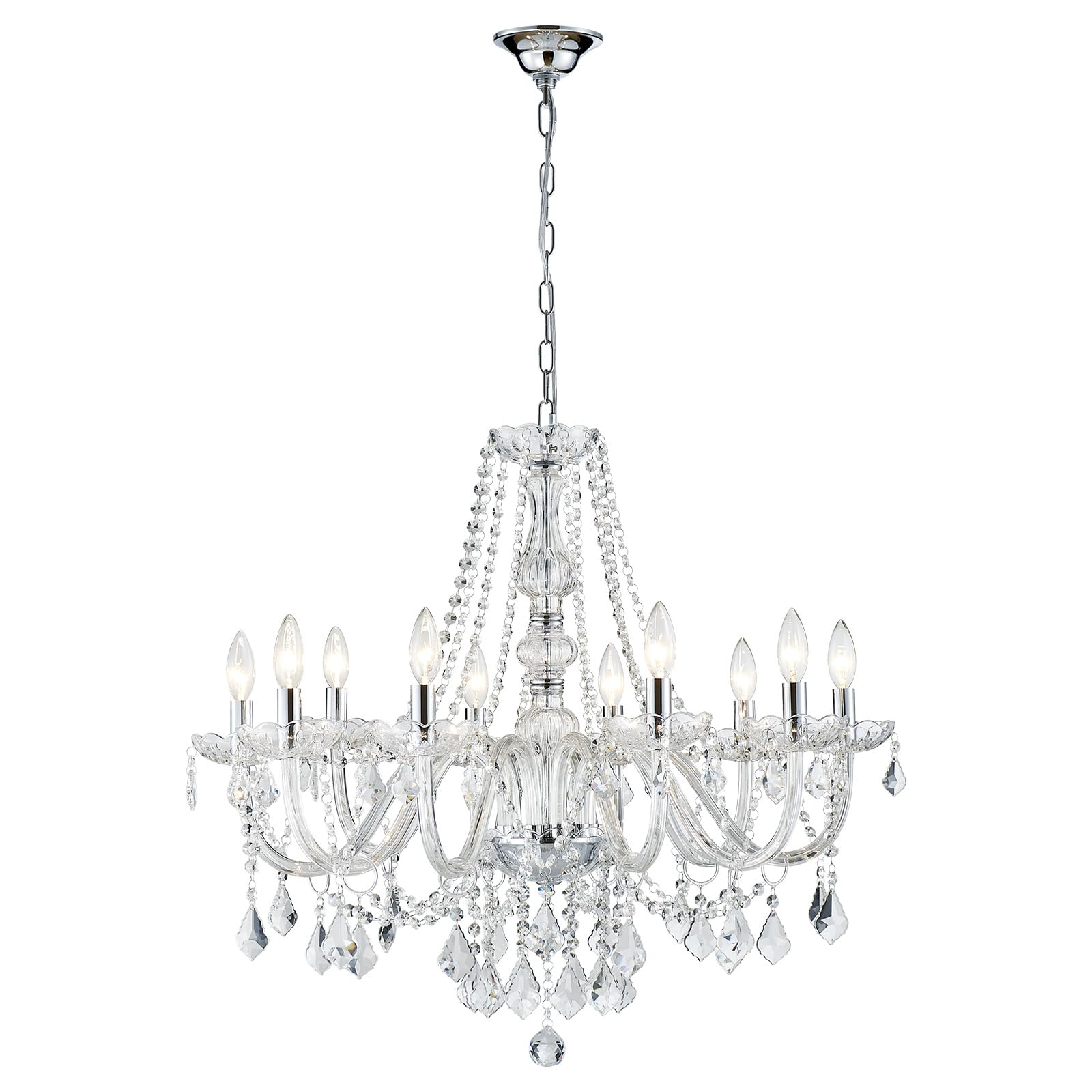 ANJIADENGSHI Large Crystal Chandelier, 10-Lights, Chrome, 30.3in H x 26.8in W, Model CL-3141CH-10,