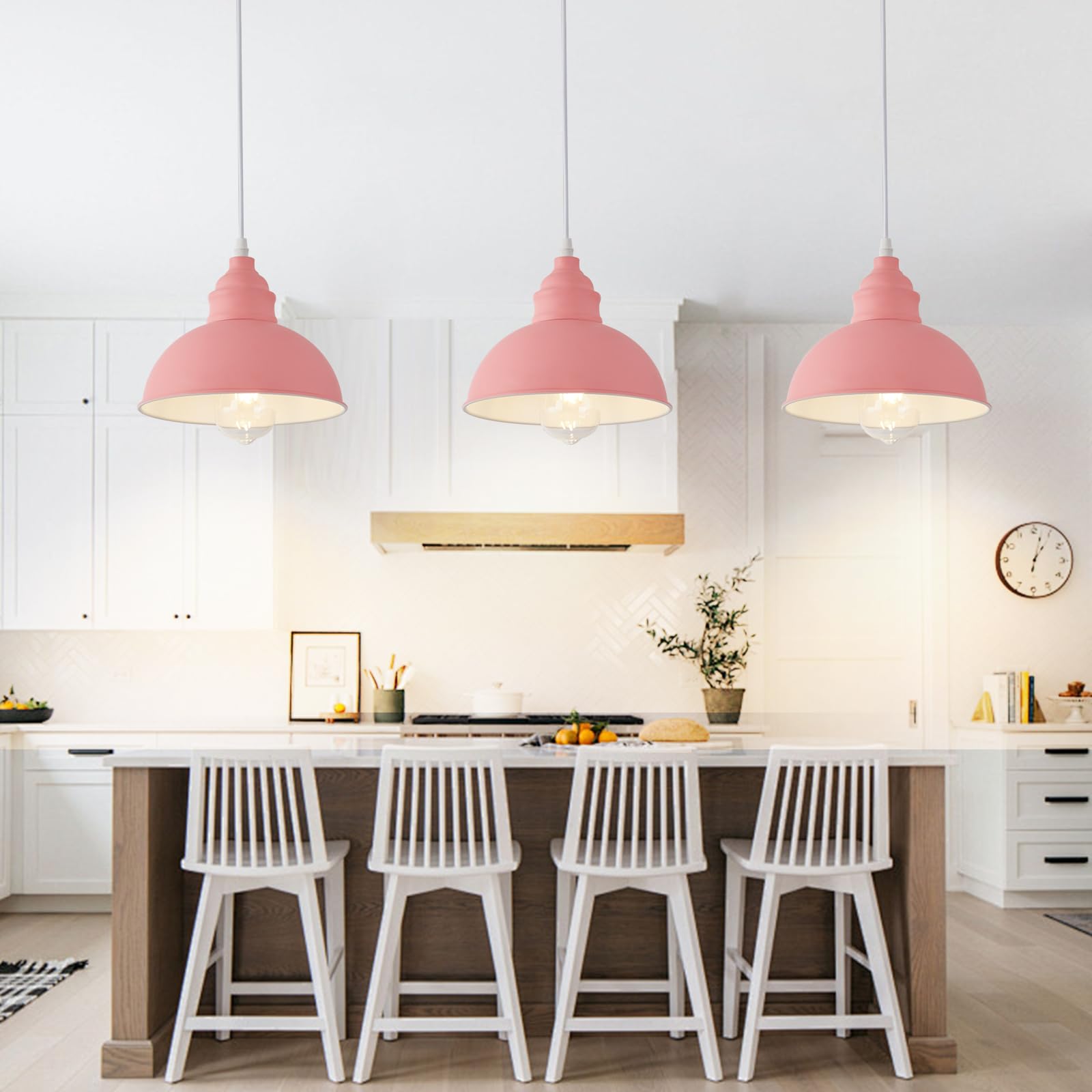 SoodMi Plug-in Pendant Light, Industrial Metal Hanging Lamp, 15FT Cord, On/Off Switch, Pink, Model PDL-013