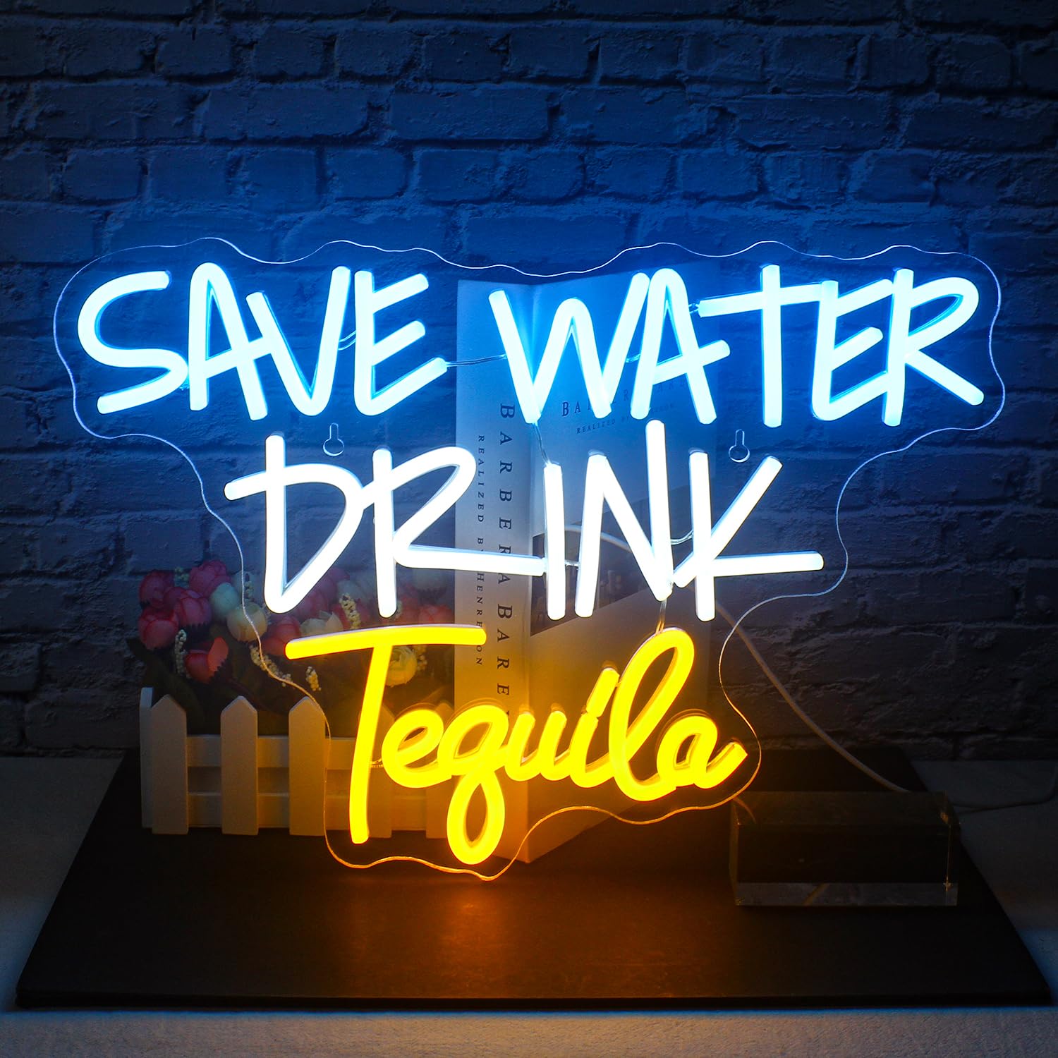 FAXFSIGN Save Water Drink Tequila Neon Sign Led Neon Lights for Wall Decor Usb Light Up Signs for Home Beer Bar Bedroom Restaurant Man Cave Cafe Bistro Club Party Decorations Gift