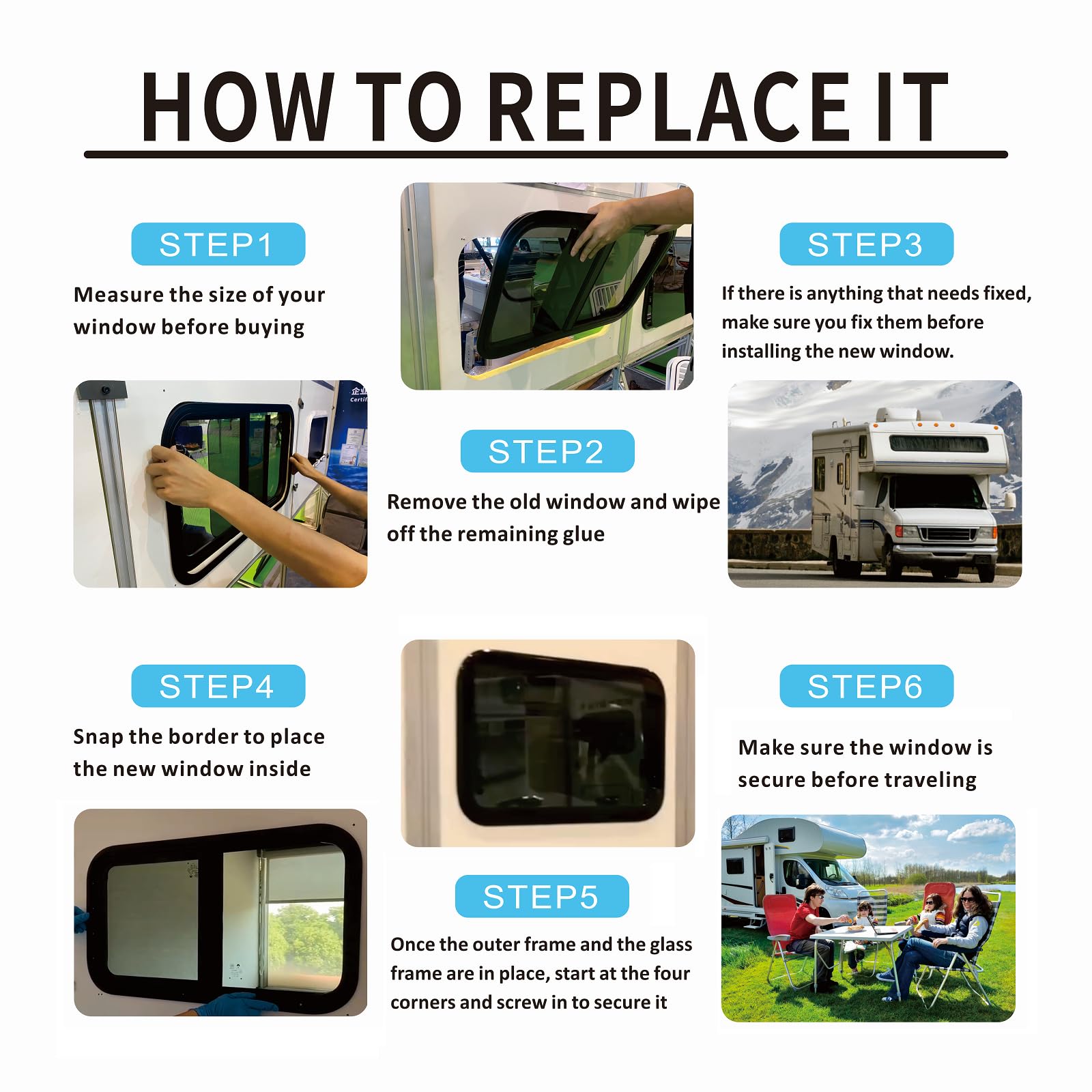 TZGP RV Window, 14in W x 16in H Vertical Slide, Tempered Glass, Black, Model SLIDER RV WINDOW 07, DOT Certified