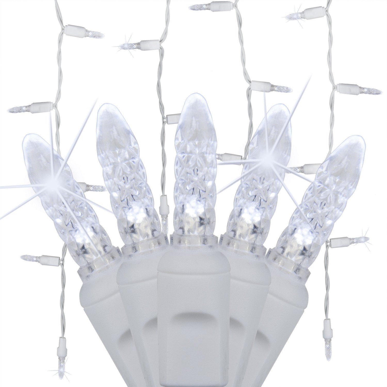 70 Cool White Icicle Christmas Lights, 7 ft White Wire M5 LED Twinkling String, Outdoor Holiday & Wedding Lighting