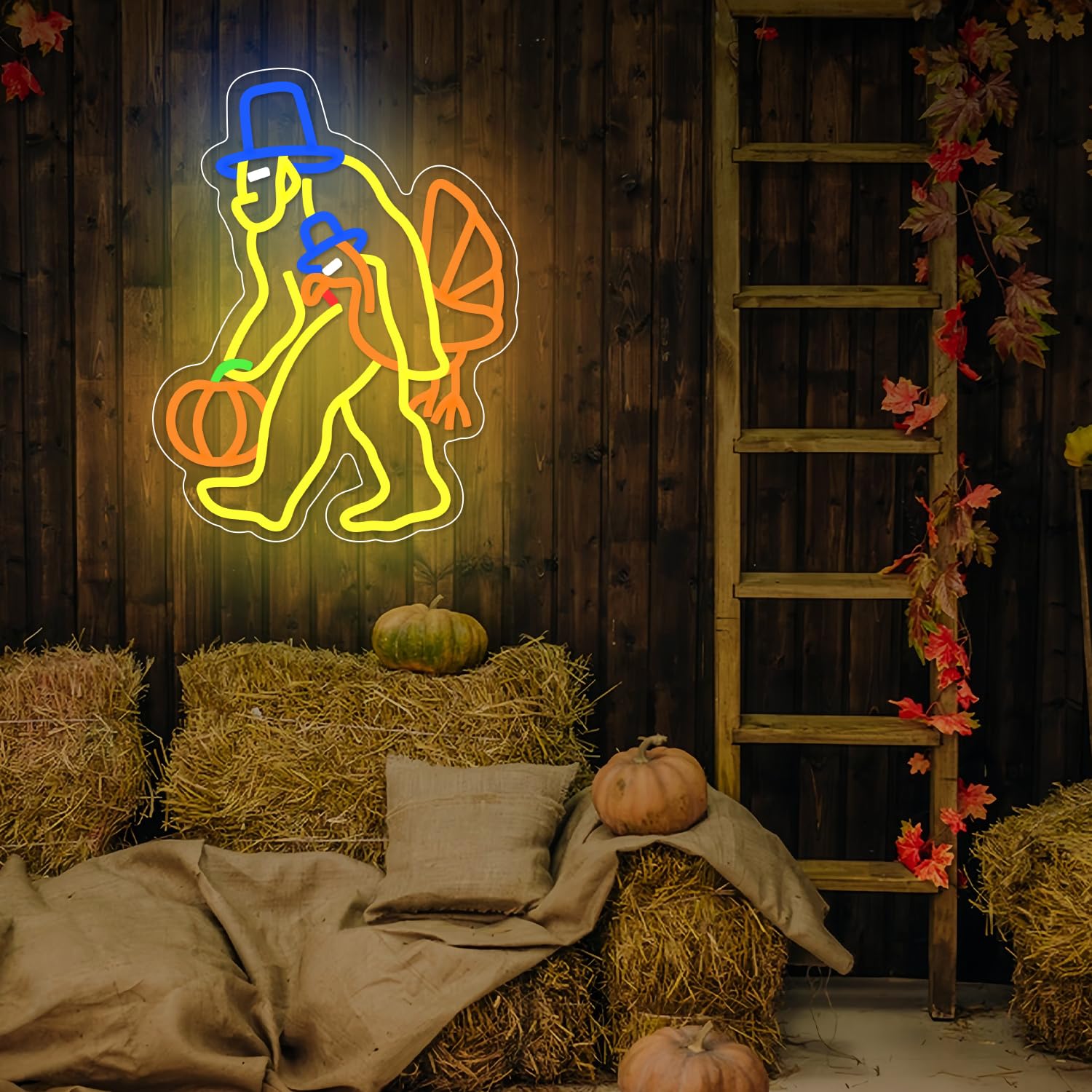 Thanksgiving Neon Sign Turkey Neon Sign With Usb Powered Dimmable Led Pumpkin Lights For Home Bedroom Living Room Holiday Gift