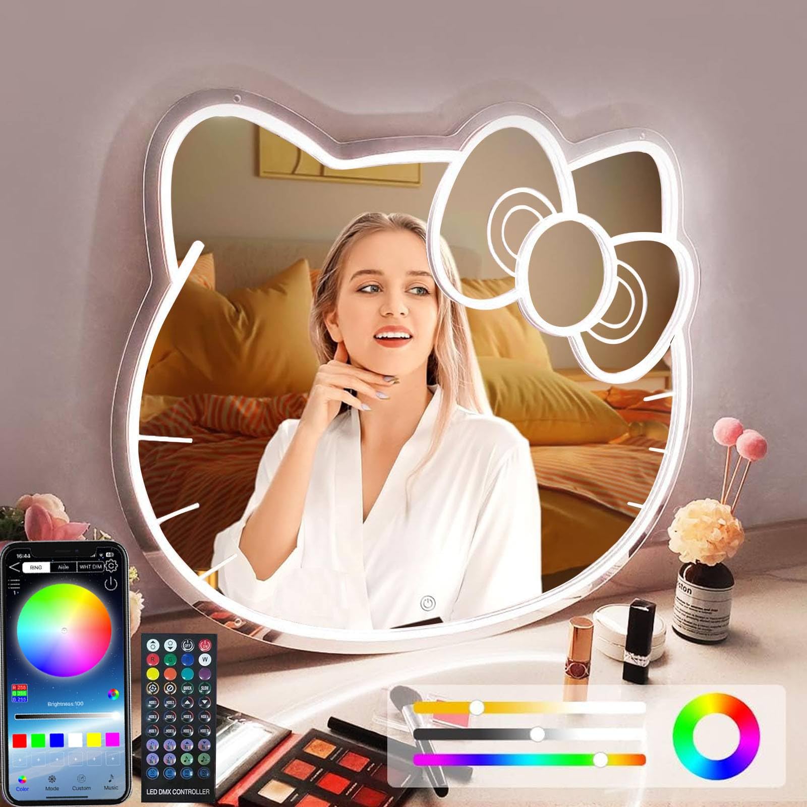 UIWEBABA Dimmable Vanity Mirror with Lights, Acrylic, Remote & App Control, White, Model UIWEBABA511