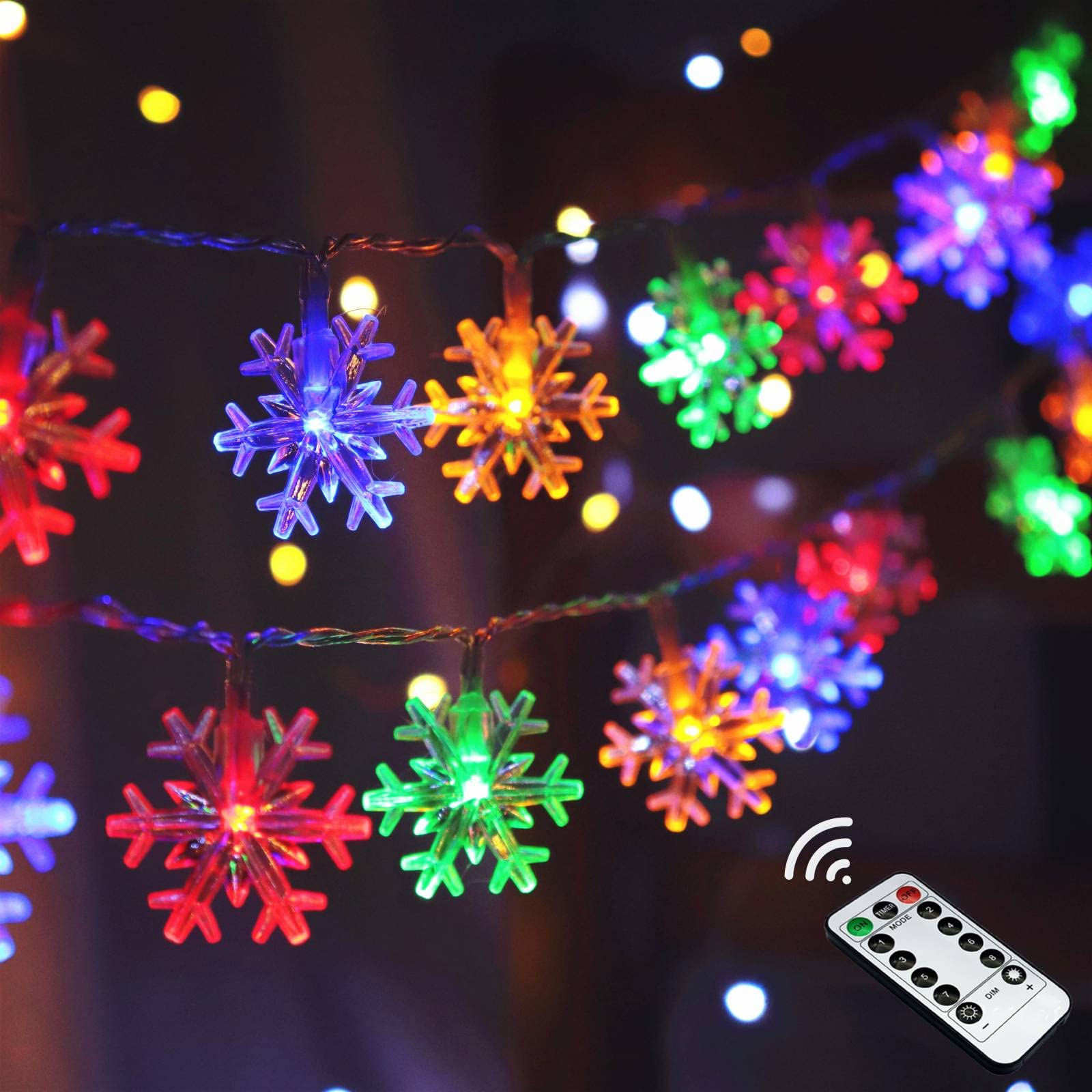 Runleo Christmas Lights, 20 FT 40 LED Multicolor Snowflake String Lights, Battery Operated, Indoor Outdoor Decor