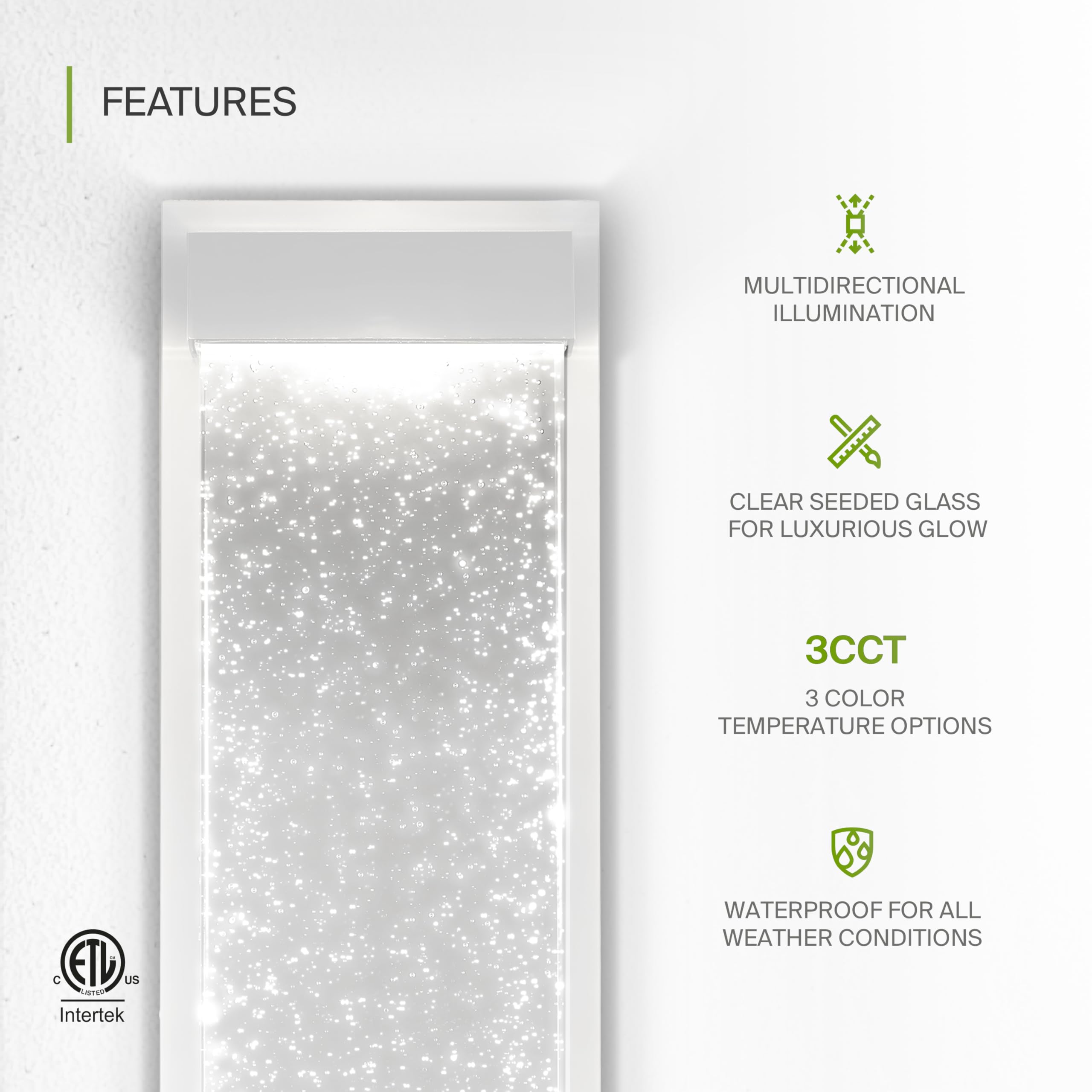 Asd Led 18 Bubble Glass Wall Light Fixture  Outdoor & Indoor Seeded Sconce | 3Cct  Waterproof  Dimmable  Up-Down Glow  Etl Listed | 22W 520Lm 3000-5000K 100-277V | Porch Lighting | White  2 Pack