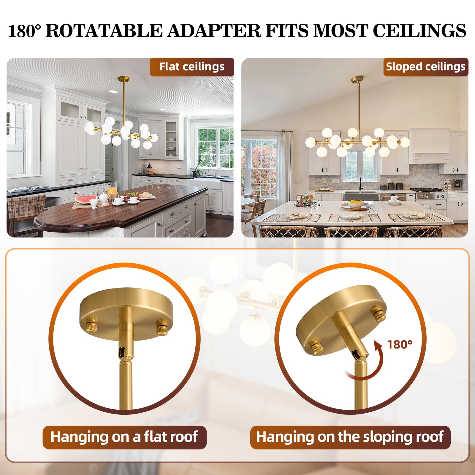 ALIYIQI Mid Century Modern Sputnik Chandelier, 16-Light Linear Fixture, Brass & Milky White Glass, Ideal for Dining Room & Kitchen Island