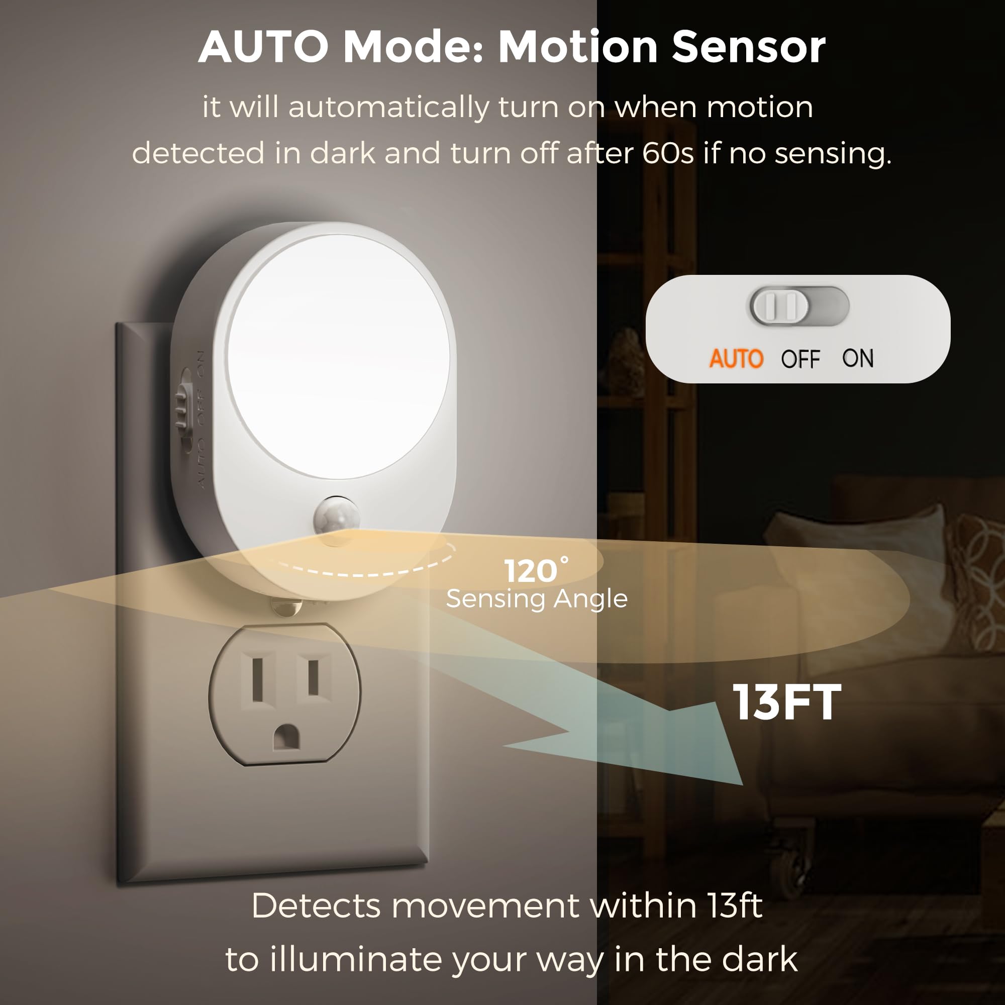 L Lohas Led Motion Sensor Night Light,[2-Pack] Night Lights Plug Into Wall,2 In 1 Built-In Motion Sensor And Dusk To Dawn Sensor