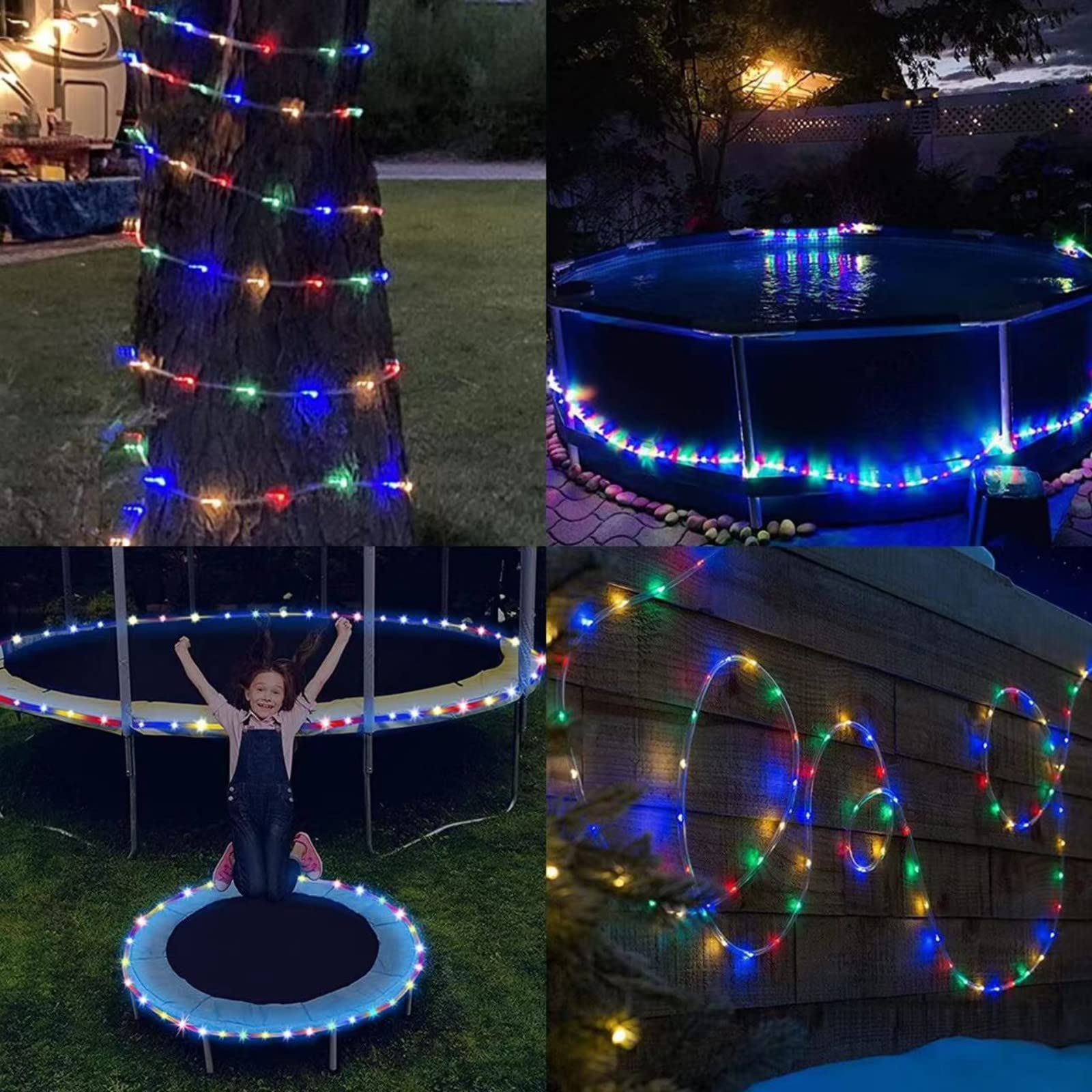 Qitong Christmas Solar Rope Lights, 2 Pack Each 33Ft 100 Led Solar Rope Lights Outdoor Waterproof, 8 Modes Clear Tube Christmas