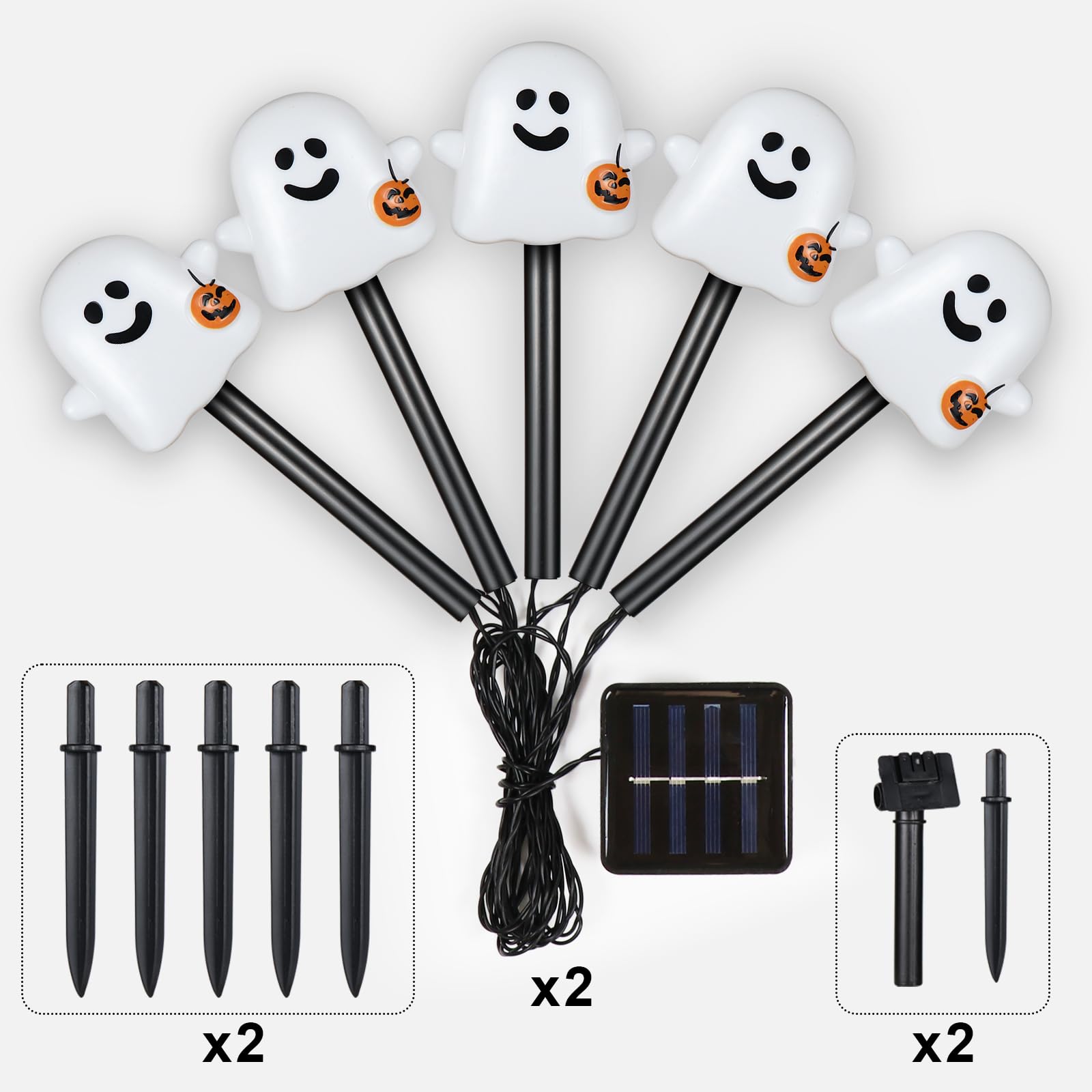 Solar Halloween Ghost Pathway Lights, 10 Pack Ghost Stake Lights With Pumpkin Design, Durable Waterproof Outdoor Halloween Decoration For Garden, Walkway, And Yard (10Pcs Pghost)