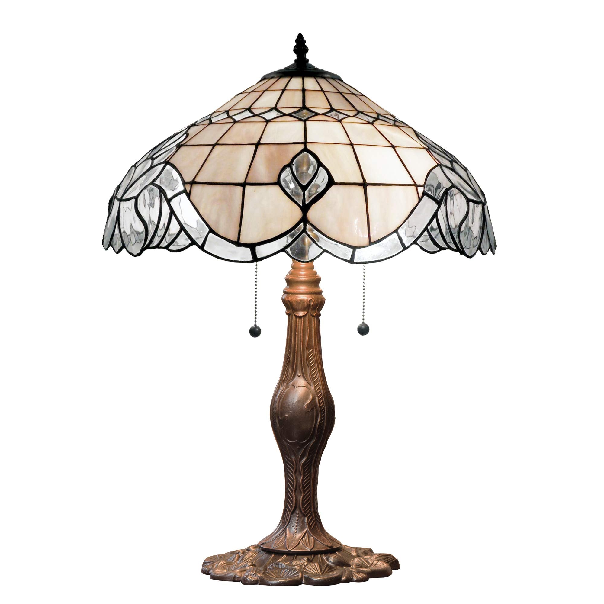 Warehouse of Tiffany 1724+BB09 Tiffany-Style Pearl White Baroque Table Lamp, Brown
