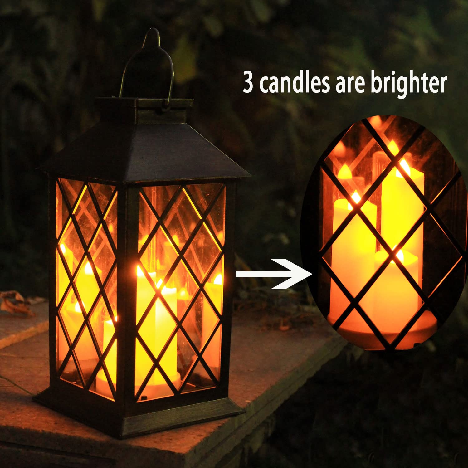 Solar Outdoor Lantern  Garden Hanging Waterproof Lanterns Pvc Upgrade 3 Led Flickering Flameless Candle Decorative Lights For Garden (Grid Candle)
