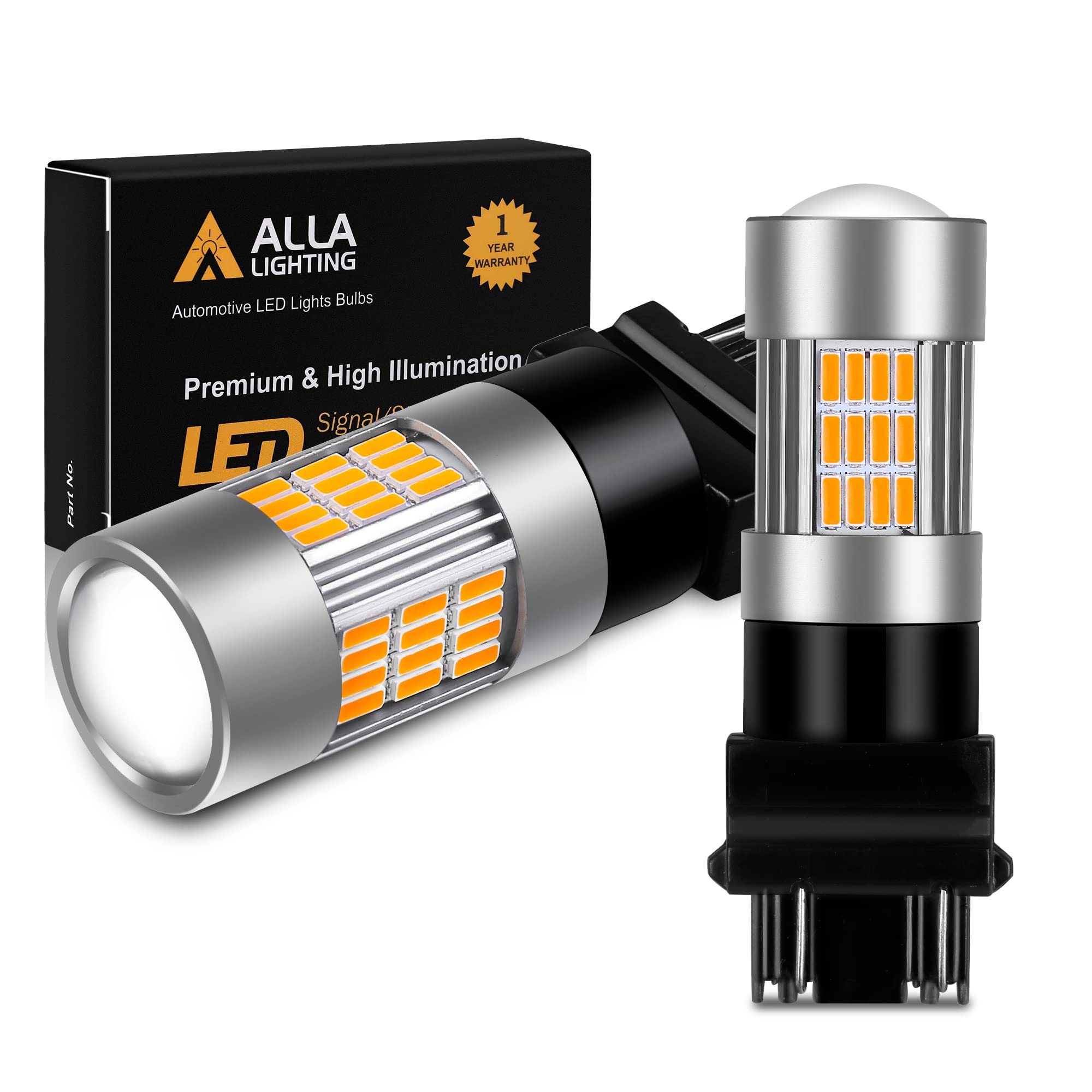 Alla Lighting Super Bright T25 Wedge 3156 3157 LED Amber Yellow Turn Signal Lights 3457 4157 3457NA 4157NA 5702NAK 3157A 3757 3056 3057 4057, High Power 4014-SMD Blinker Lamps