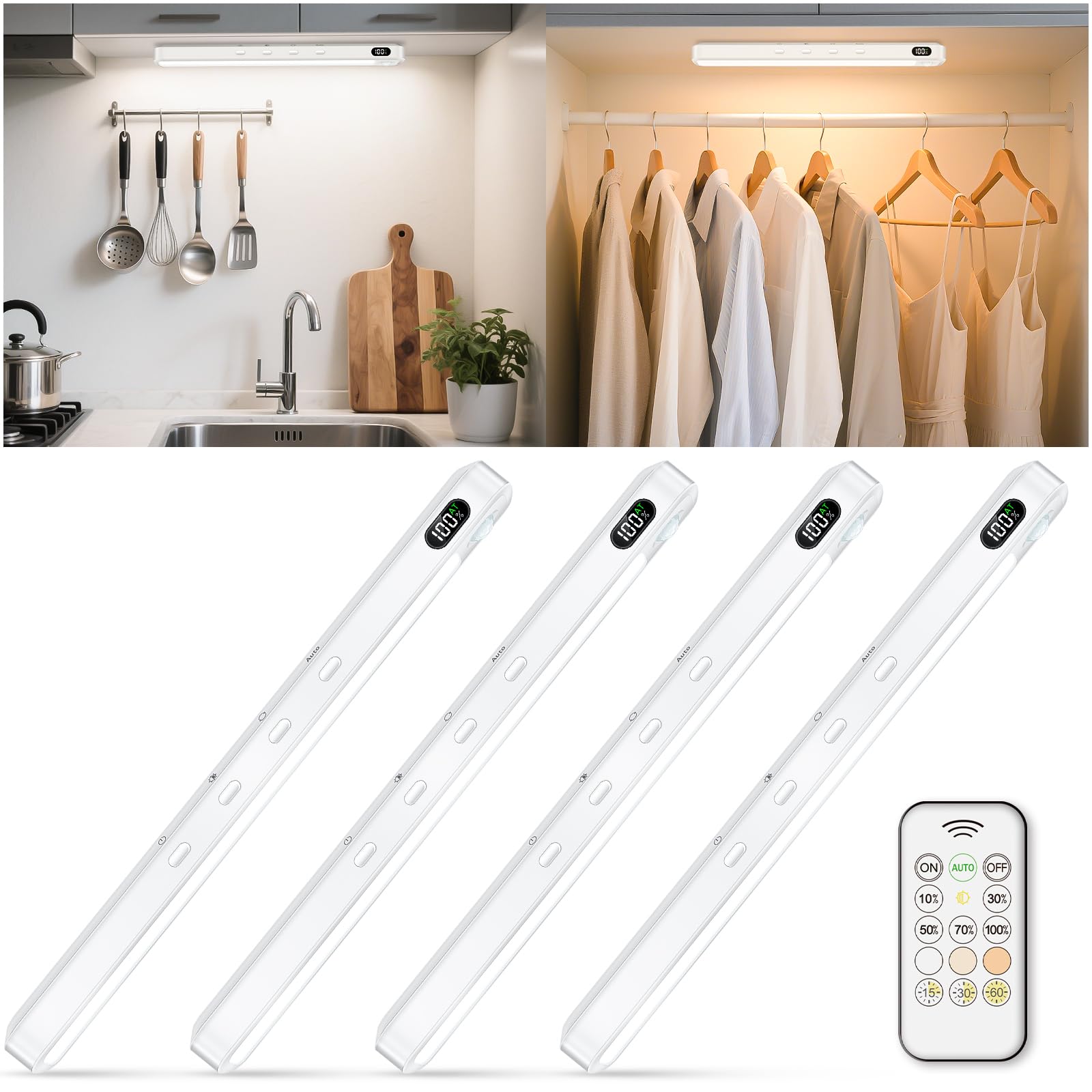 WILLED Under Cabinet & Closet Lights with Remote, Motion Sensor, Rechargeable, Magnetic, 3 Color Temps, Dimmable LED Light Bar f