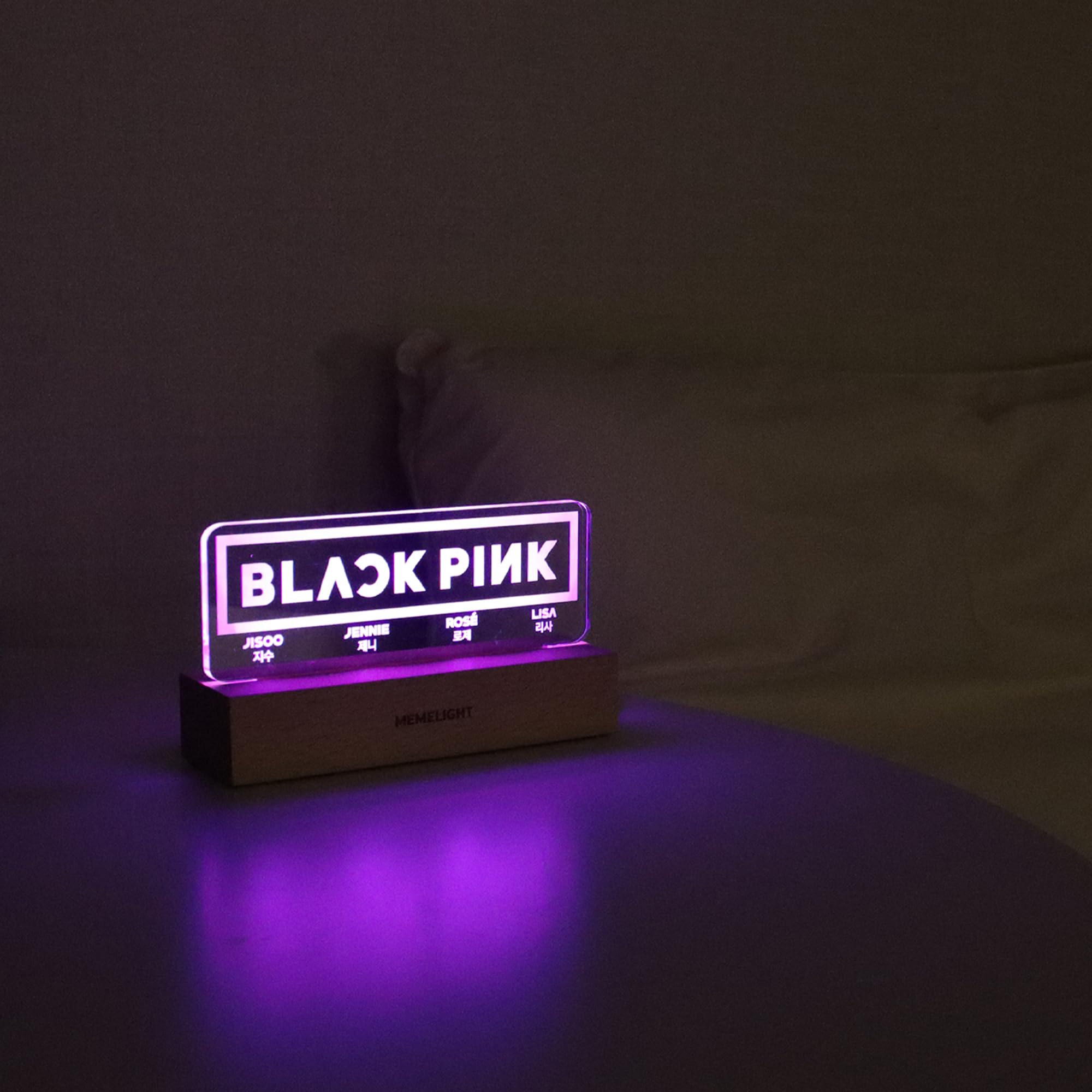 MEMELIGHT Black & Pink Night Light, Kpop Lamp, 7 RGB Colors, Dimmer, Wood, Model ML-VA-02, 8.3 x 4.2 x 