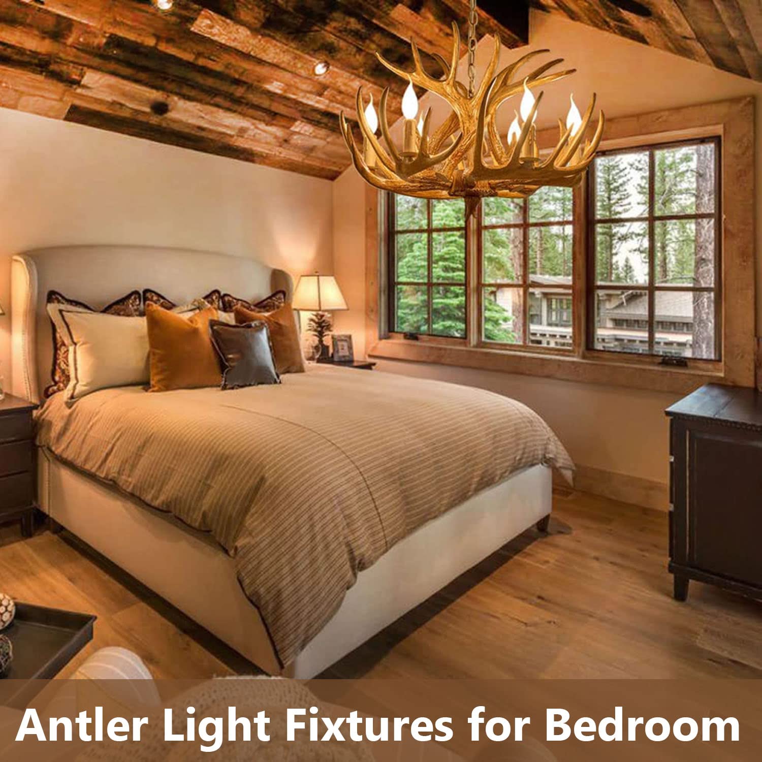 AUNLPB Antler Chandelier 6 Light Vintage Style Faux Resin 26 Inch for Living Room, Cabin - 6 Lights, 9 Arms