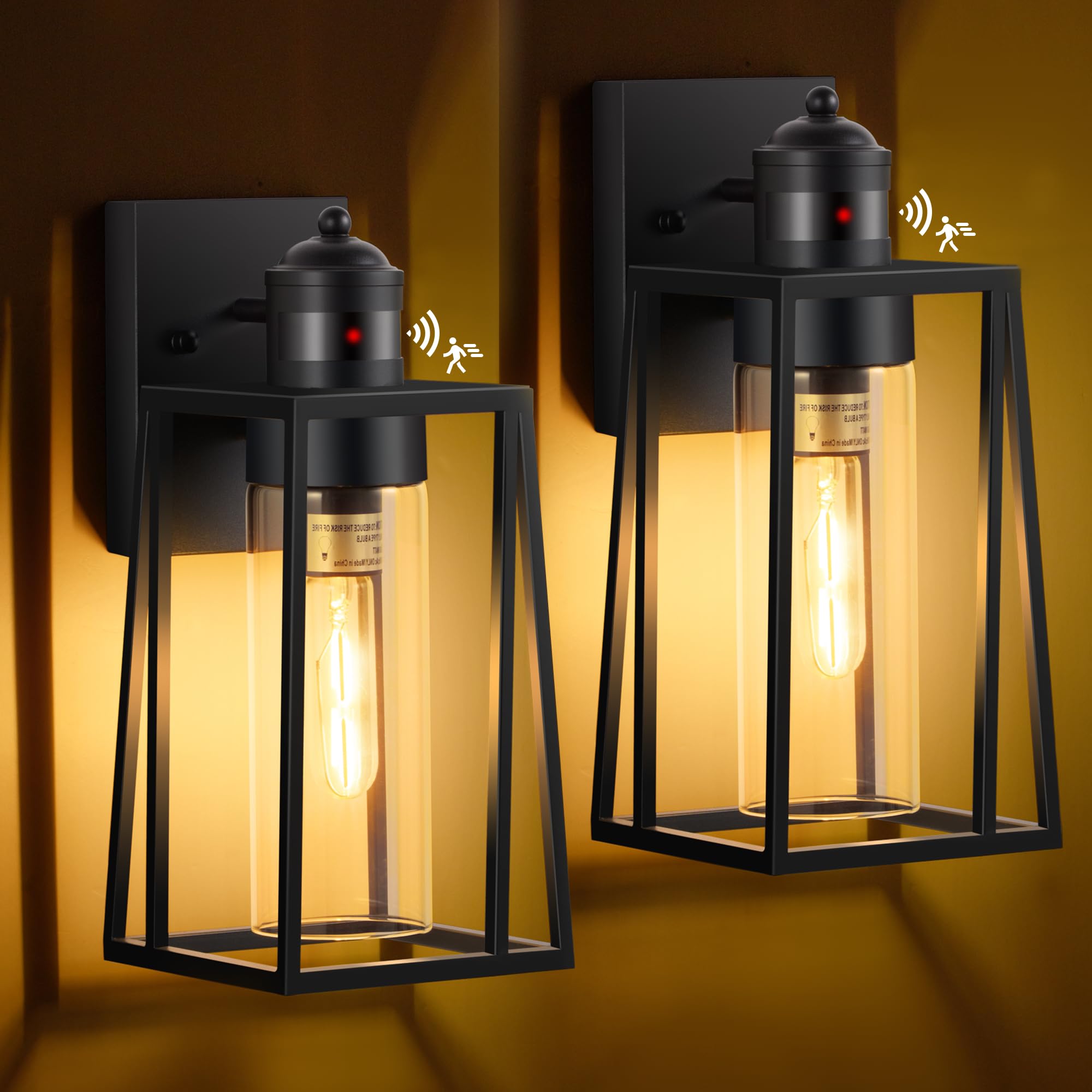 DAKAFUL 2-Pack Motion Sensor Outdoor Wall Lights, Large Size Dusk to Dawn Exterior Light Fixtures, Modern Porch Lights with 3 Li