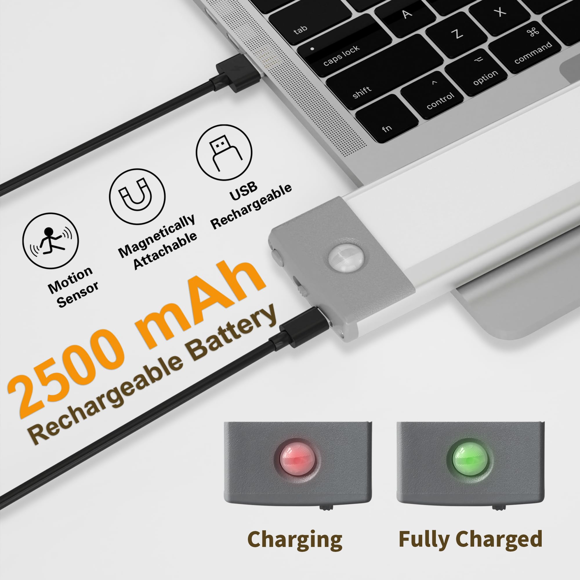 LEPOTEC 54 LED Under Cabinet Light, Rechargeable Wireless Motion Sensor, Ultra Thin Design, Silver-White, 12.5'' (2 Pack)