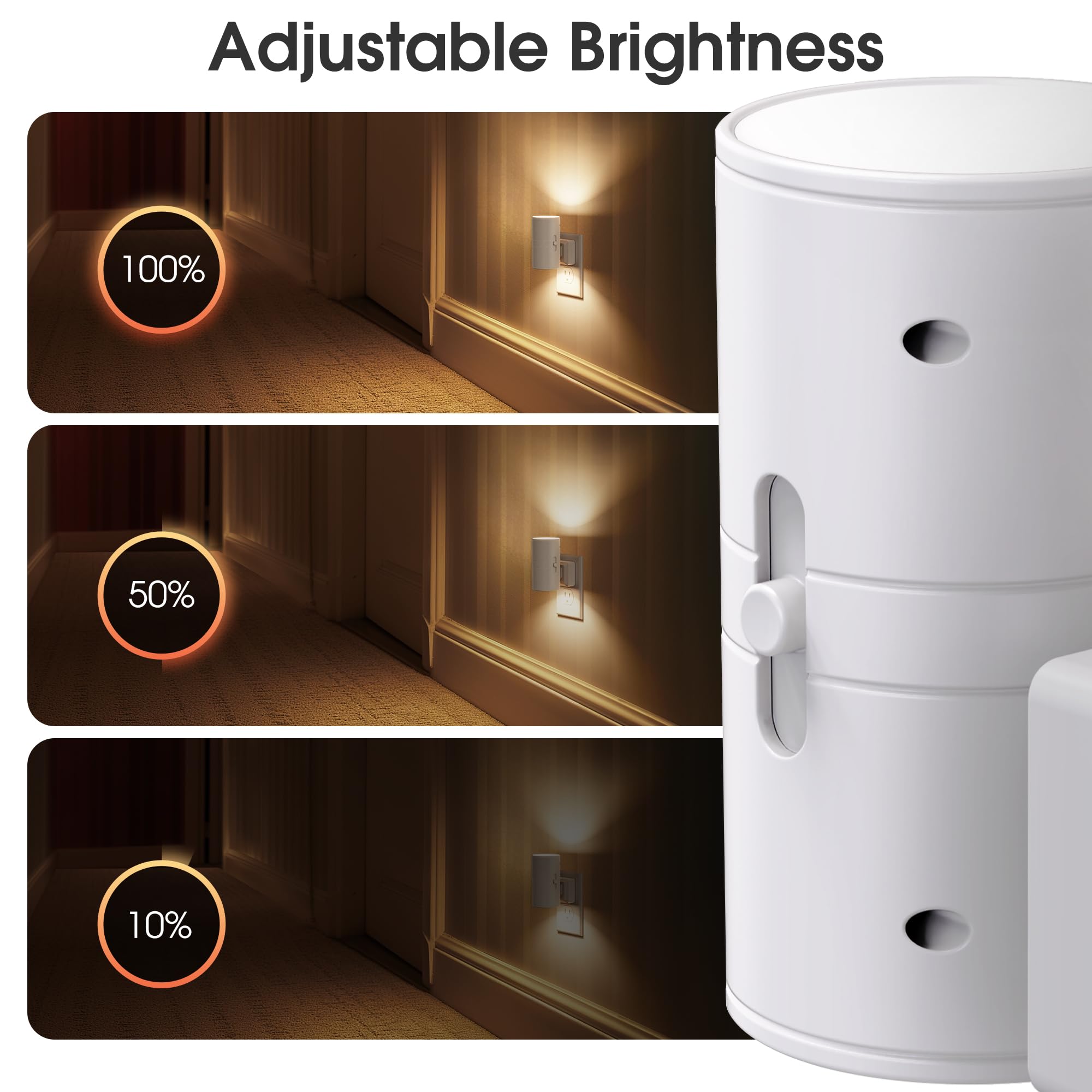 Briignite Night Light, Dusk To Dawn Sensor, 0-100Lm Adjustable Brightness, Soft White 3000K Nightlight, Dimmable Night Lights Pl