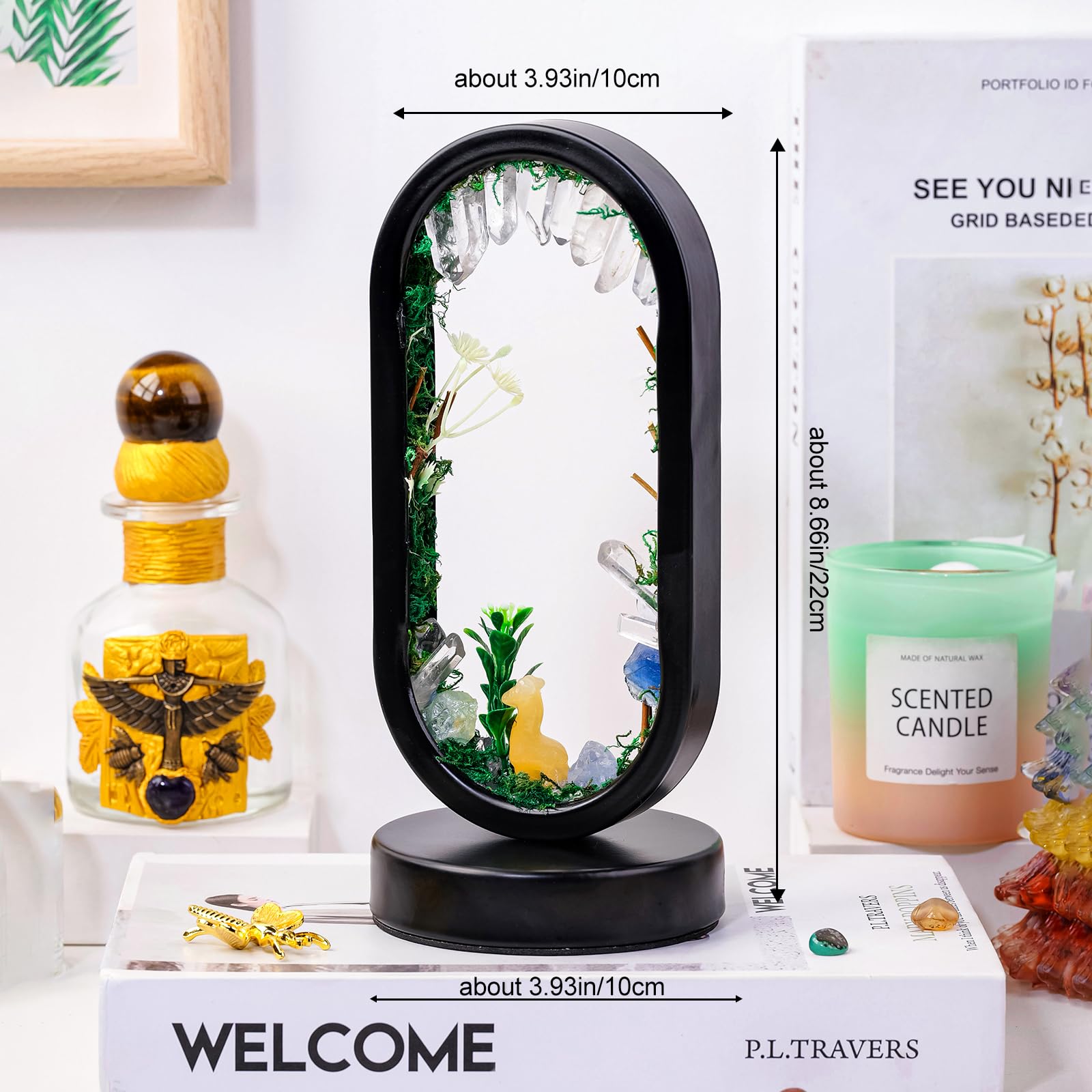 Runyangshi Natural Crystal Night Light - Oval Quartz Lamp, USB Powered, Tri-Color Ambient Lighting, Forest Style, Ellipse Shape