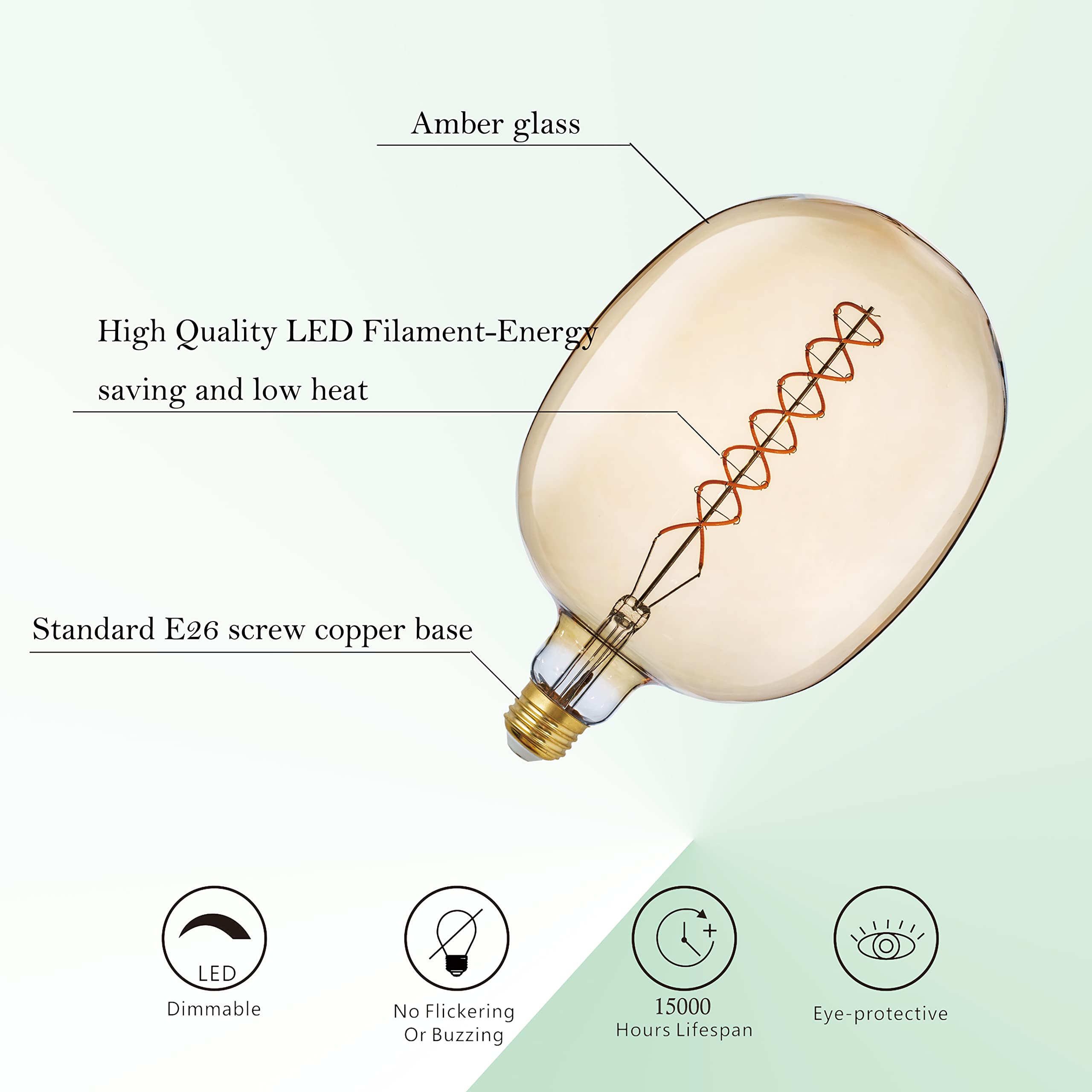 SD LUX Oversized Vintage Giant LED Light Bulb, Dimmable 8W 450LM, Warm White 2200K, Medium E26 Base, Extra Large, Amber