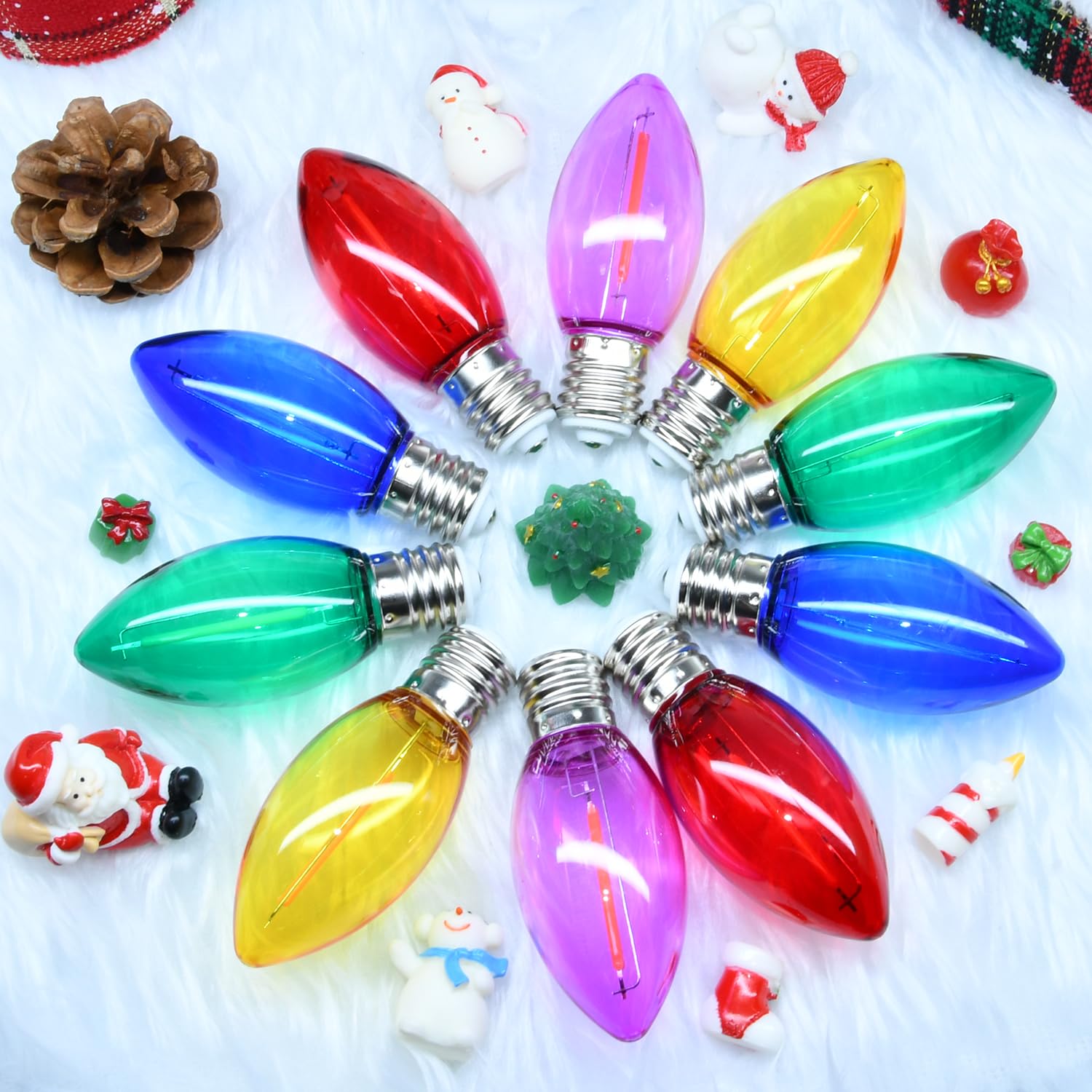25 Pack Multicolor C9 Led Bulbs Led Christmas Light Bulbs, 0.6W = 7W, Shatterproof Plastic Colorful C9 Led Replacement Bulbs For