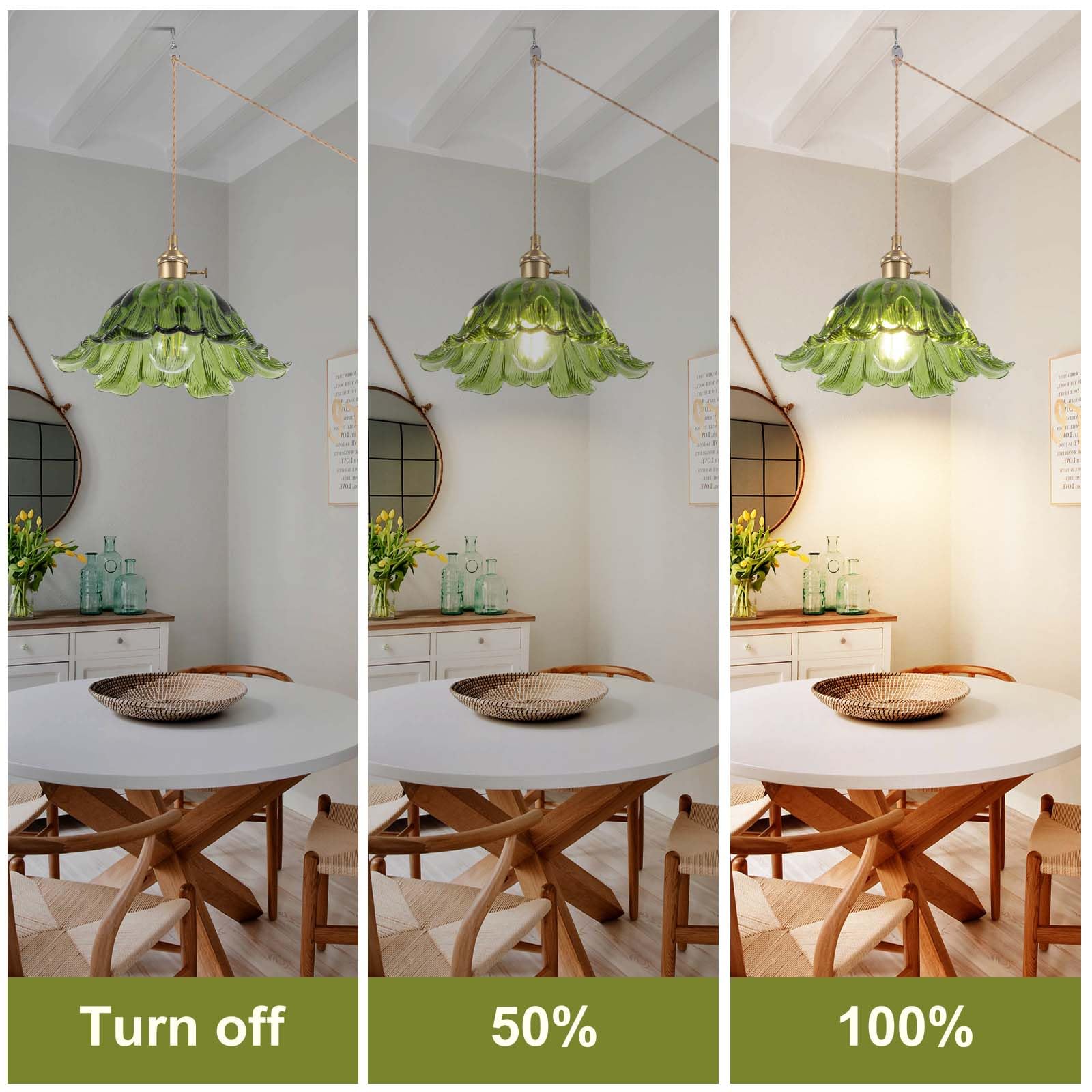 Loiogohot Plug-in Pendant Light Fixture, 11" Green Glass Lampshade, On/Off Switch for Kitchen Island, Bedroom, Dining Room