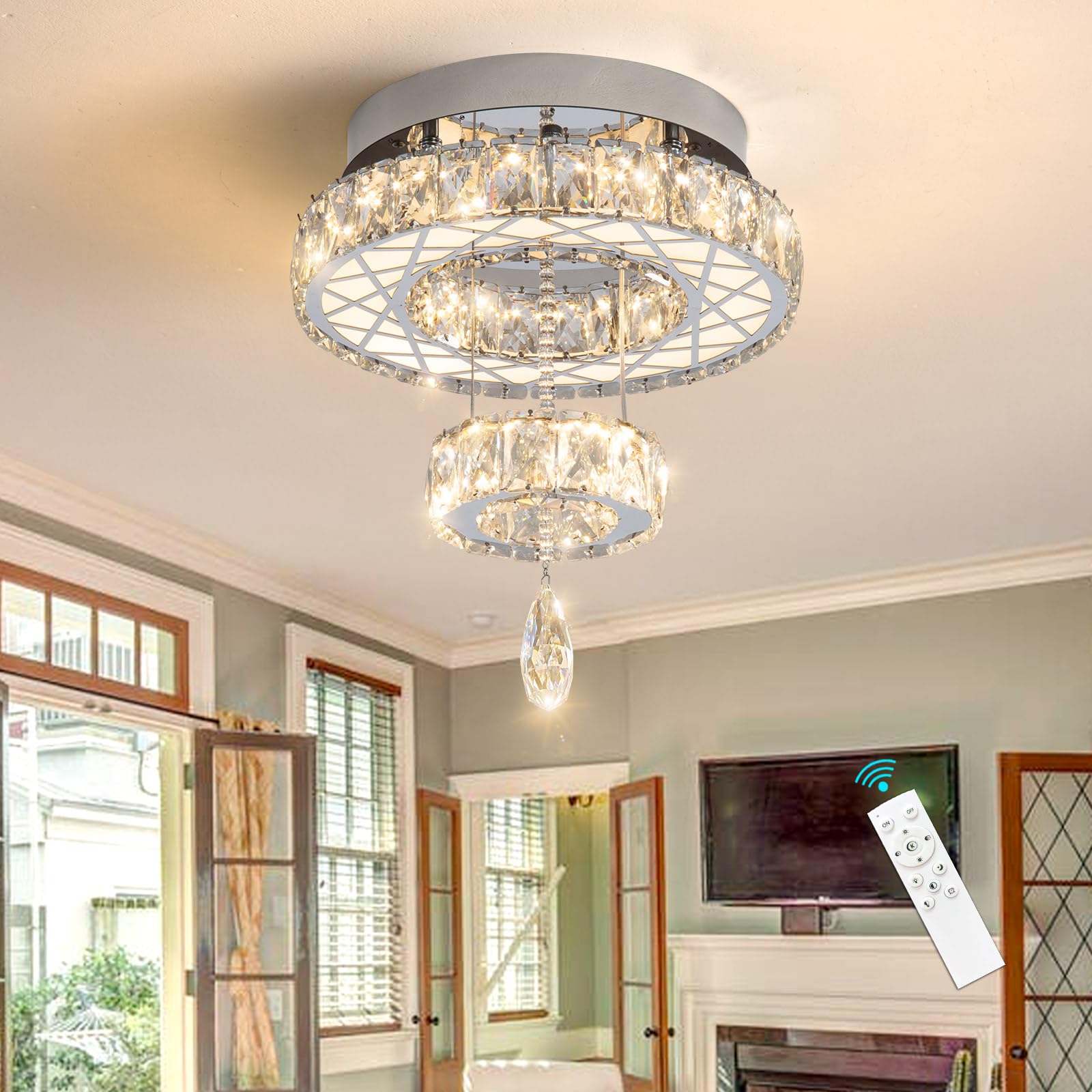 Haixiang Modern Glam Ceiling Chandelier Bedroom Light Fixtures Crystal Flat Sloping Ceiling Lights For Hallway Kitchen Dining Ro