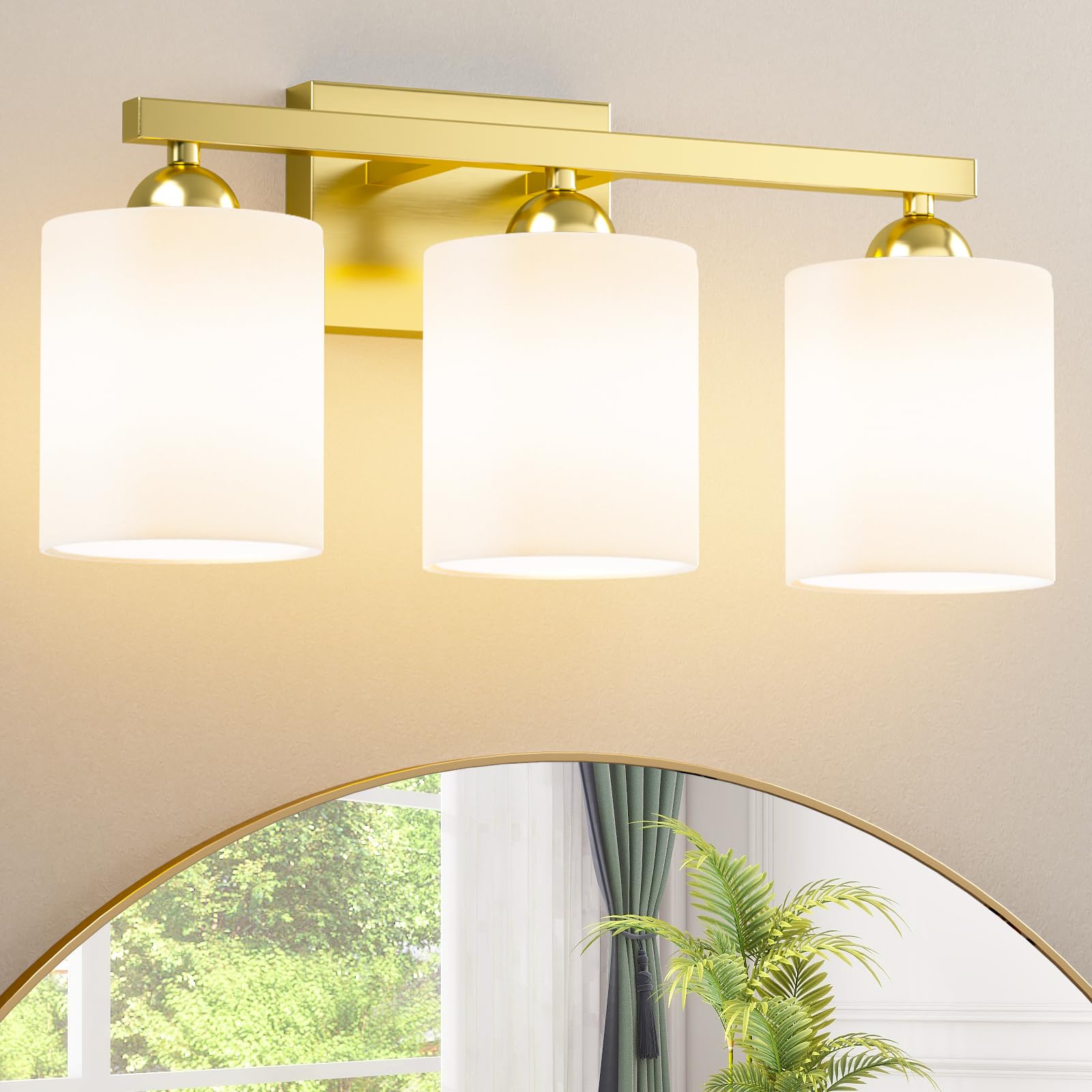 Quntis 3-Light LED Bathroom Vanity Light Fixture, Gold & Milky White, Adjustable, 18.9 inch, Model d0455cc5-3687-4c1f-a