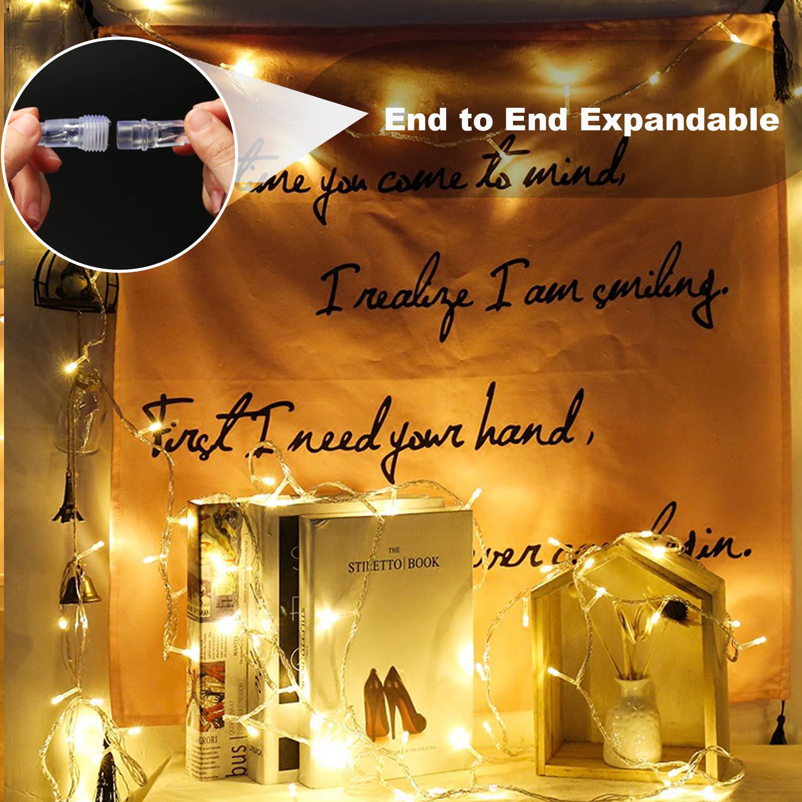 Vtechology 66Ft 200Led Warm White Christmas Lights Plug In,Waterproof Christmas Tree Lights,8 Modes String Lights Indoor Outdoor For Halloween Tree Party Bedroom Garden Decor (Clear Wire)