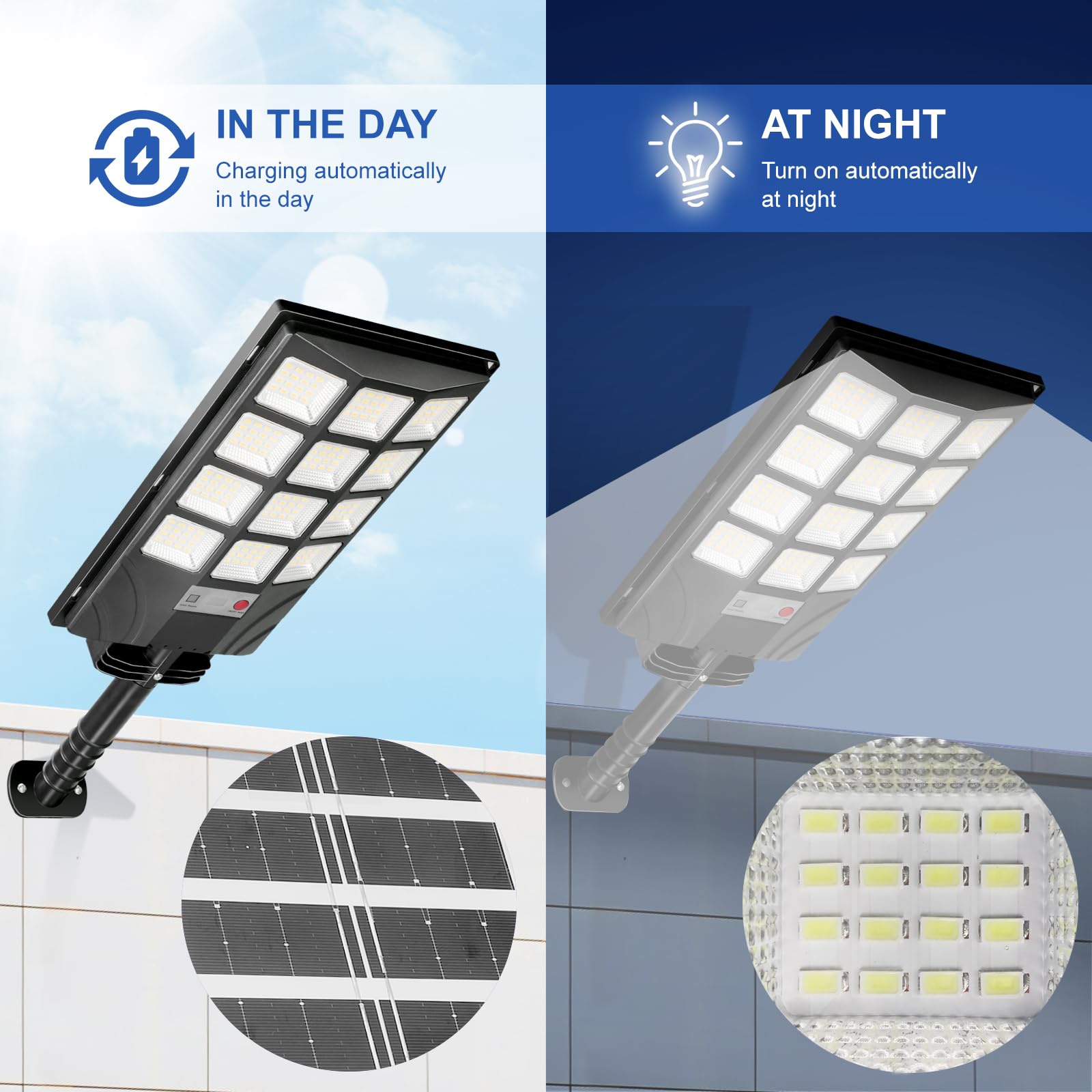 Atoechie 4-Pack Solar Street Lights, 20000lm, Dual Motion Sensors, Dusk to Dawn, IP66 Waterproof, 4*192LED, Black, Model AT192SL