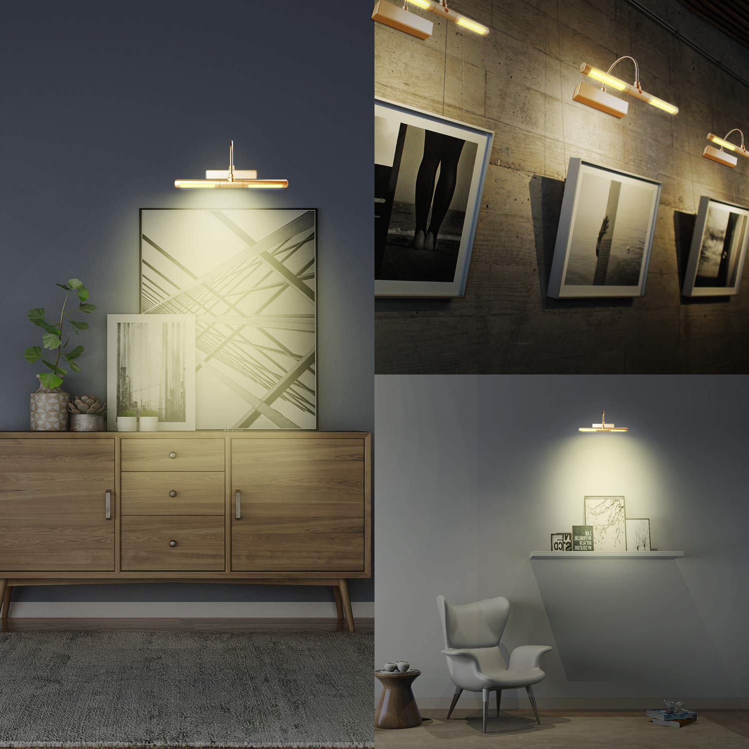 LUXSWAY Picture Light Battery Powered,Painting Light,3 Level Brightness Art Display Lights, 8.9 Inch Rotatable Lights Head Light