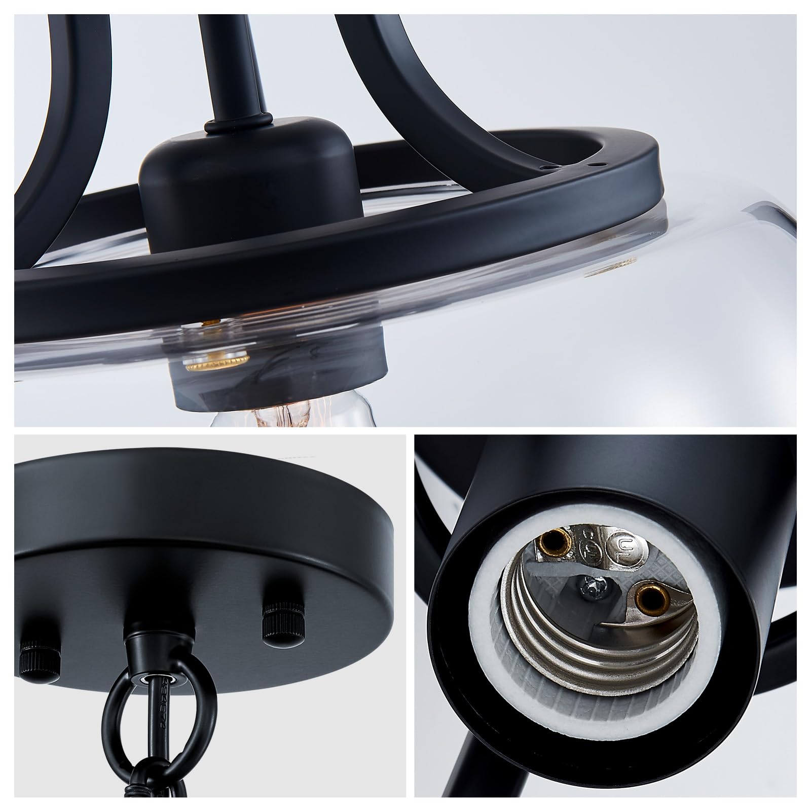 Wuzups Rustic Farmhouse Chandelier, Black Round Led Pendant Light For Dining Room & Kitchen