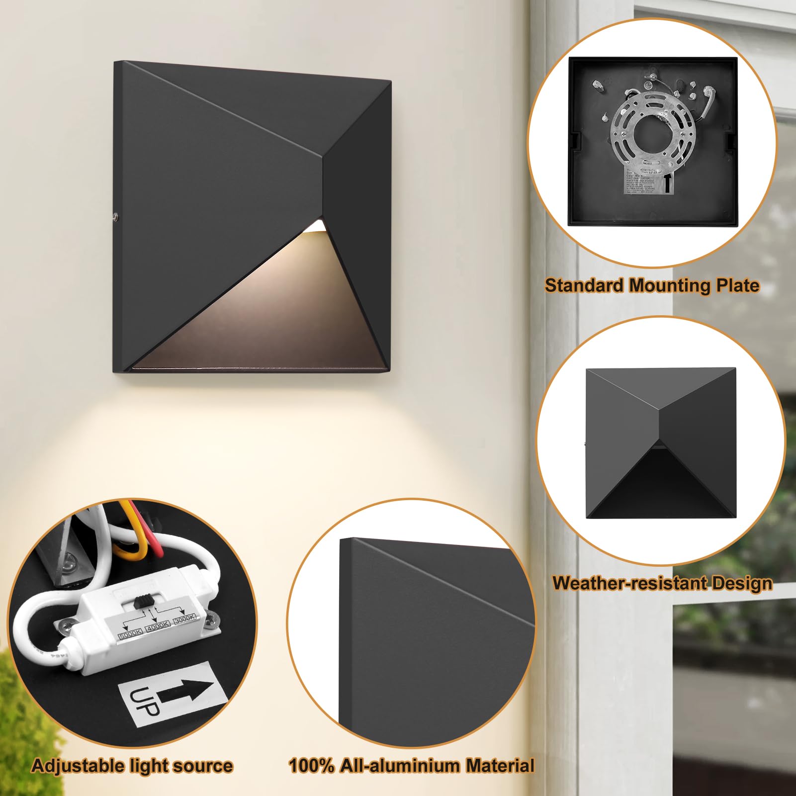 Outdoor Light Fixture Wall Mount With 3 Lighting Modes  Led Exterior Lighting Fixtures For Outside  Modern Front Porch Lights  Waterproof Black Wall Sconce For House  Patio  Garage  Doorway  Entryway