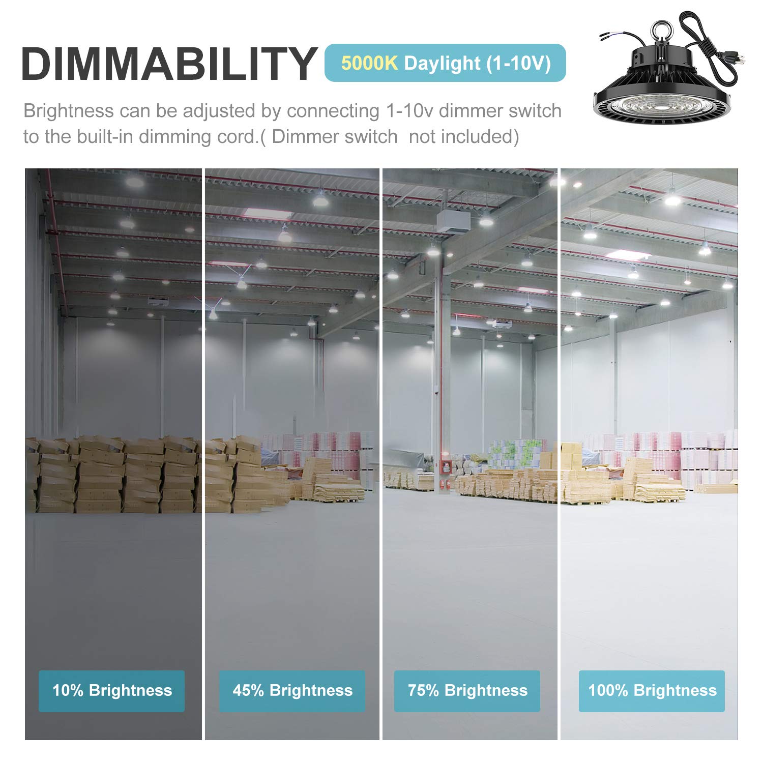 Jomitop High Bay Led Light 200 Watt 1-10V Dimmable 30000 Lumen, Dlc Listed 5000K Bright White, 800W Hps Or Mh Bulbs Equivalent, Industrial Highbay Light, Warehouse Light Fixtures, Ac 90-277V