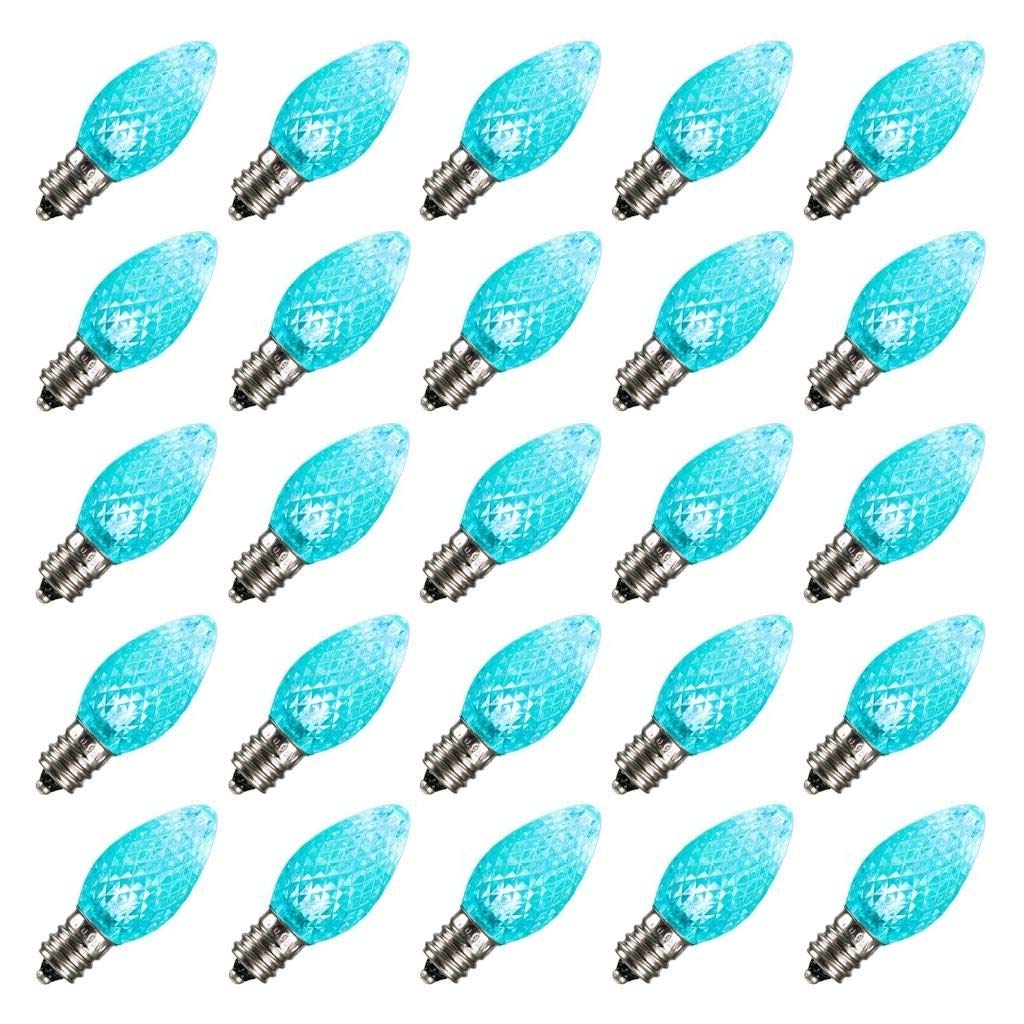 Vickerman C7 LED Teal Faceted Twinkle Bulb - 25 Pack, Model XLEDC7LT-25, Energy Efficient Decorative Lighting