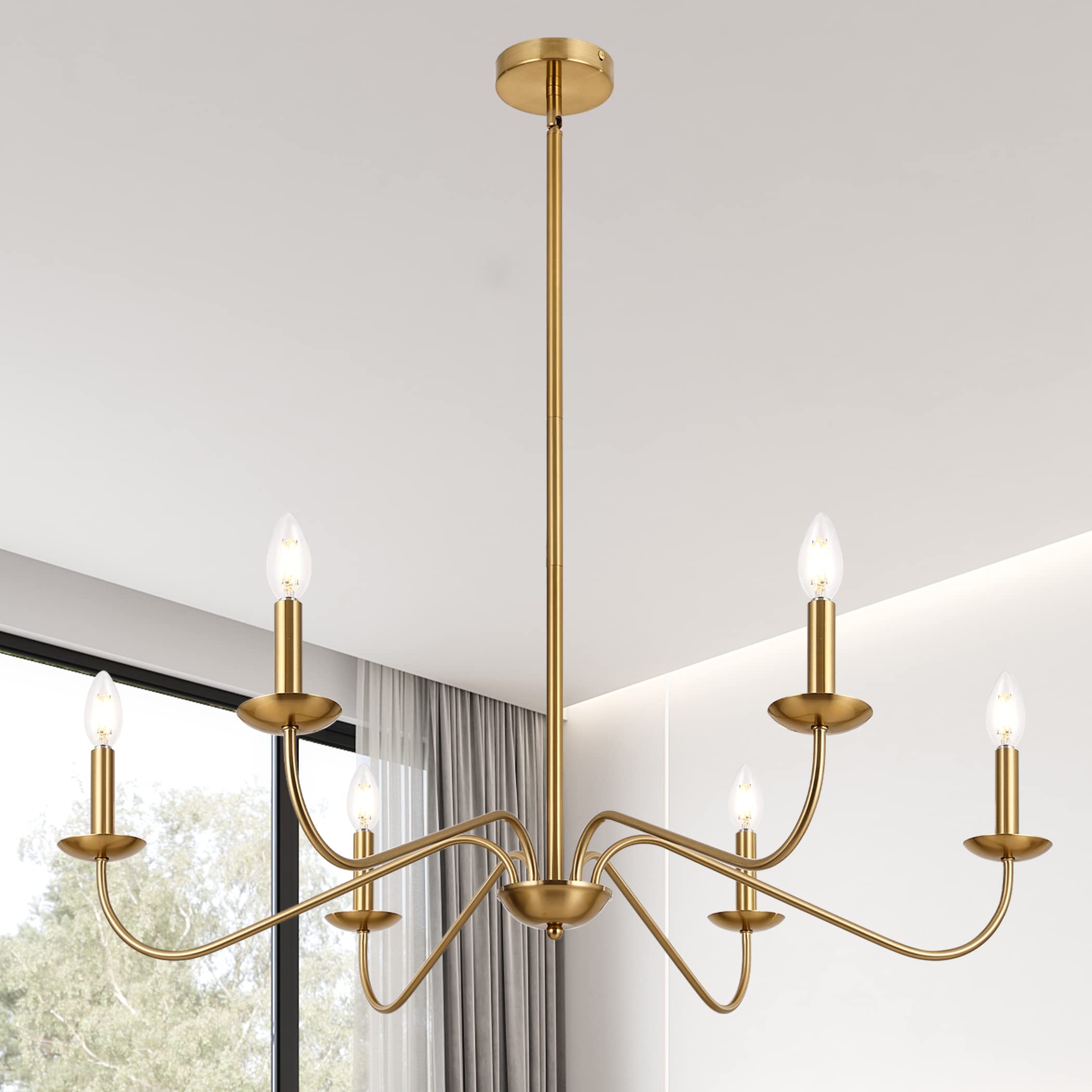 Jonsi Modern Gold Chandelier for Dining Room,35 Inch Brushed Brass Chandelier Light Fixture, Dining Room Light Fixtures Over Tab