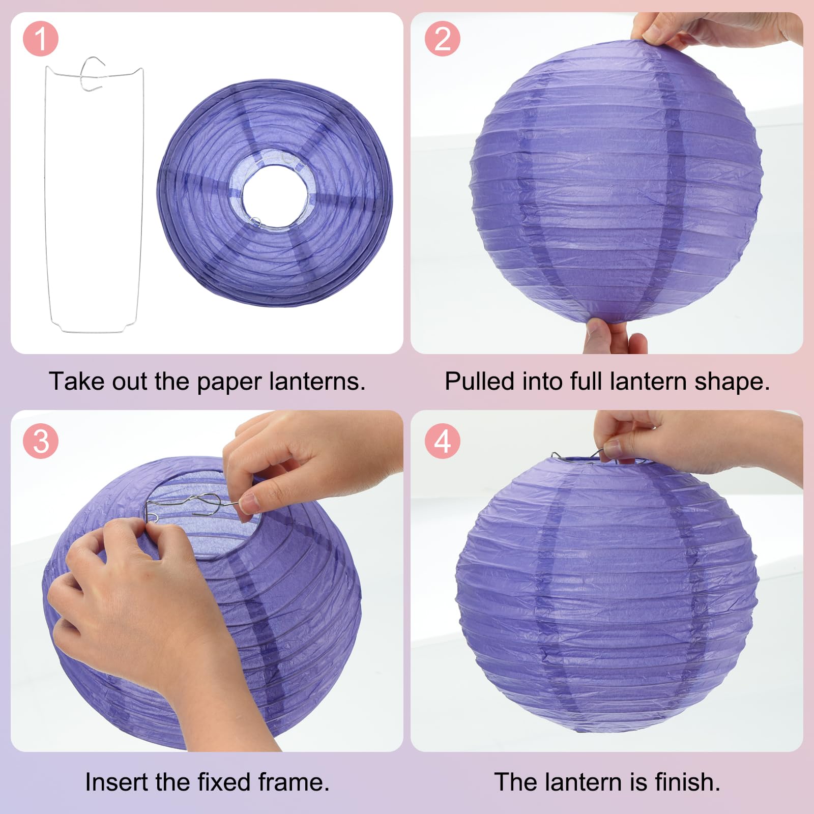 Meccanixity 6Pcs Paper Lanterns Decorative, 6'' 8'' 12'' Deep Purple Round Hanging Lantern Chinese Lanterns For Home Decor, Birt