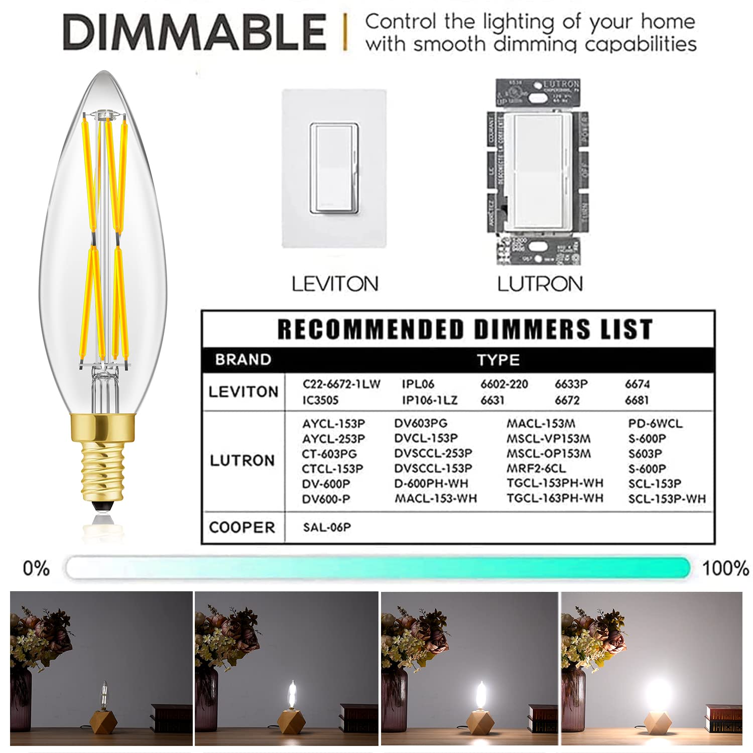 E12 Candelabra Bulbs 5000K Cool White,Dimmable Led Bulbs 8W,Candle Bulb 100 Watt Equivalent,Chandelier Light Bulbs 4.85In,Led Li