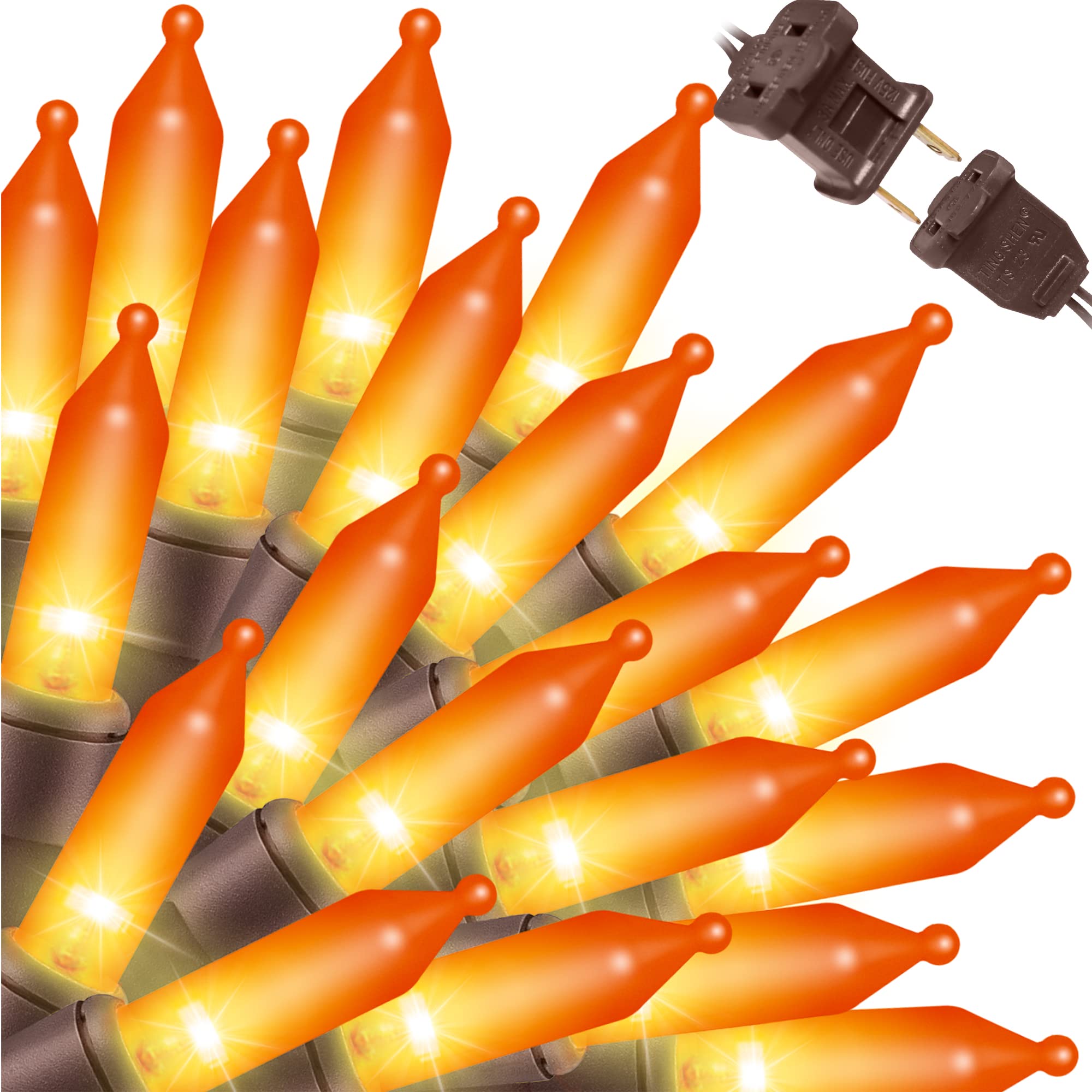 Lamphome 31.9Ft 150-Count Halloween Decoration Lights With Brown Wire, String Lights For Holiday Decorations, Halloween Tree Lights, Holiday Party, Home, Indoor & Outdoor Use (Brown Wire Orange)