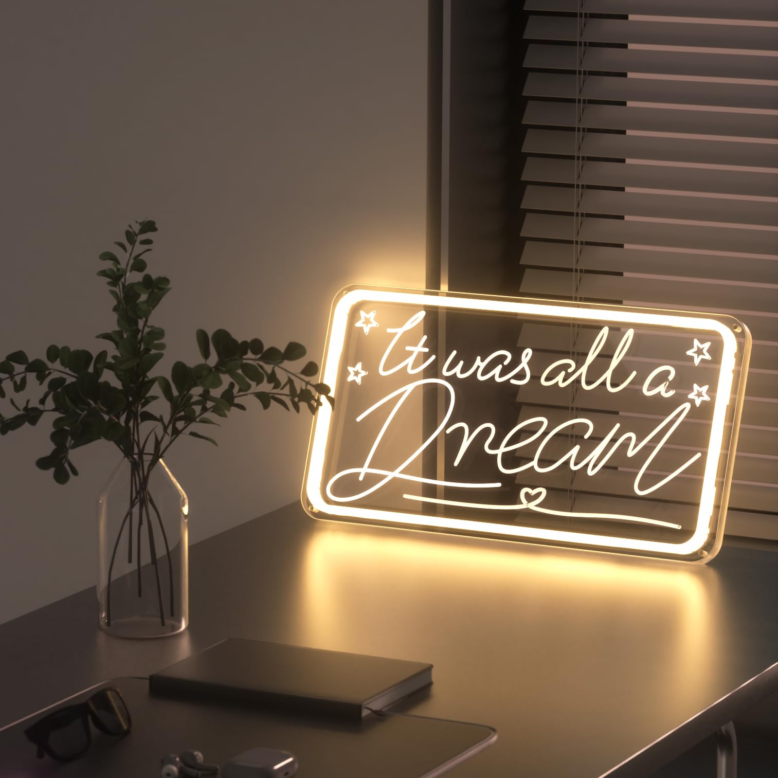 Welltodo Neon Light Sign for Wall Decor, Dream Design, Acrylic, Rectangle White