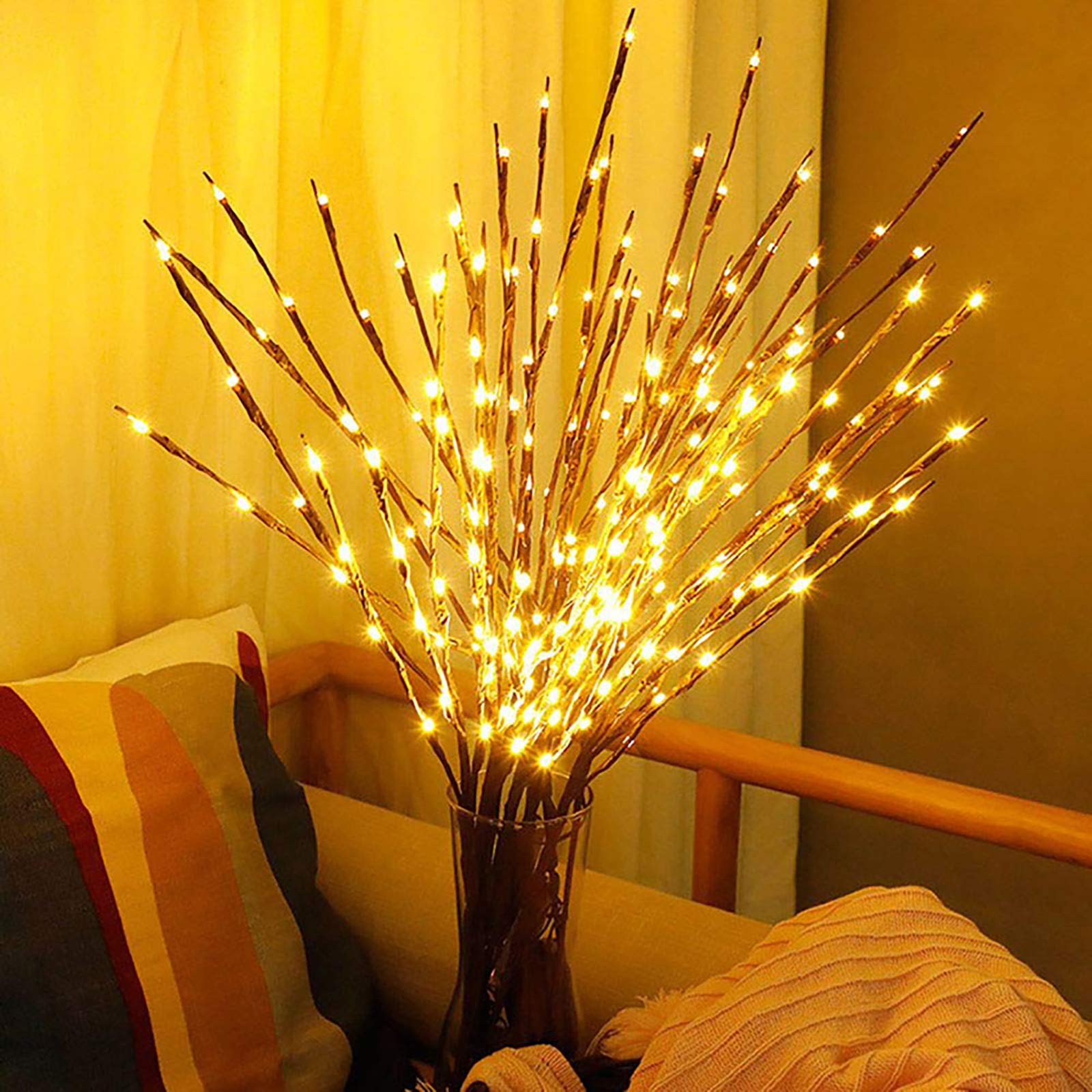 Dk177 2 Pack Led Branch Light Battery Operated Lighted Branch Vase Filler Willow Tree Artificial Little Twig Power Brown 30 Inch 20 Led For Home Romantic Decoration, Warm White
