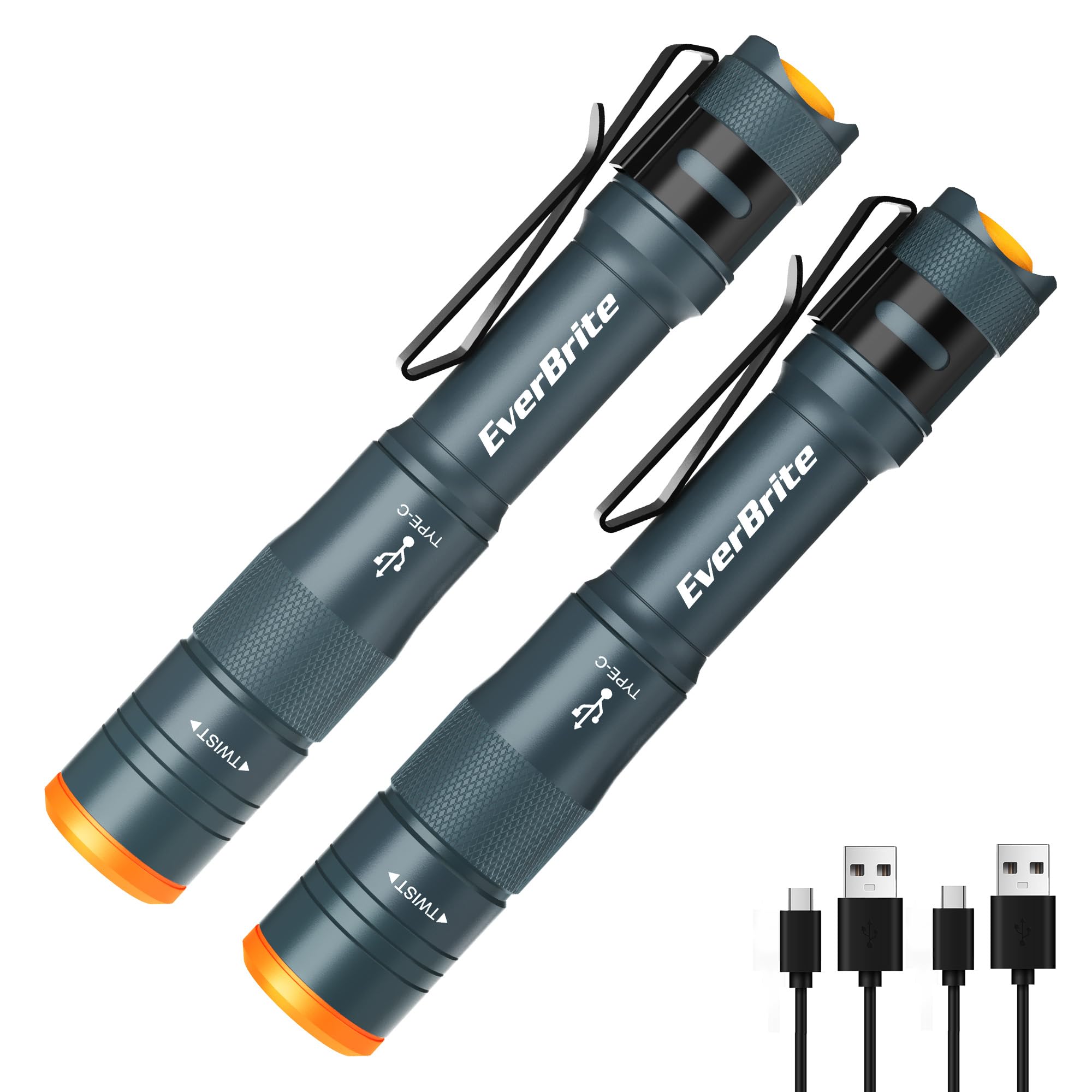 EverBrite 2-Pack Mini Pen Light, Rechargeable Pocket Pen Flashlight with USB C Cable, 4 Light Modes, 300 Lumens Small Flashlight