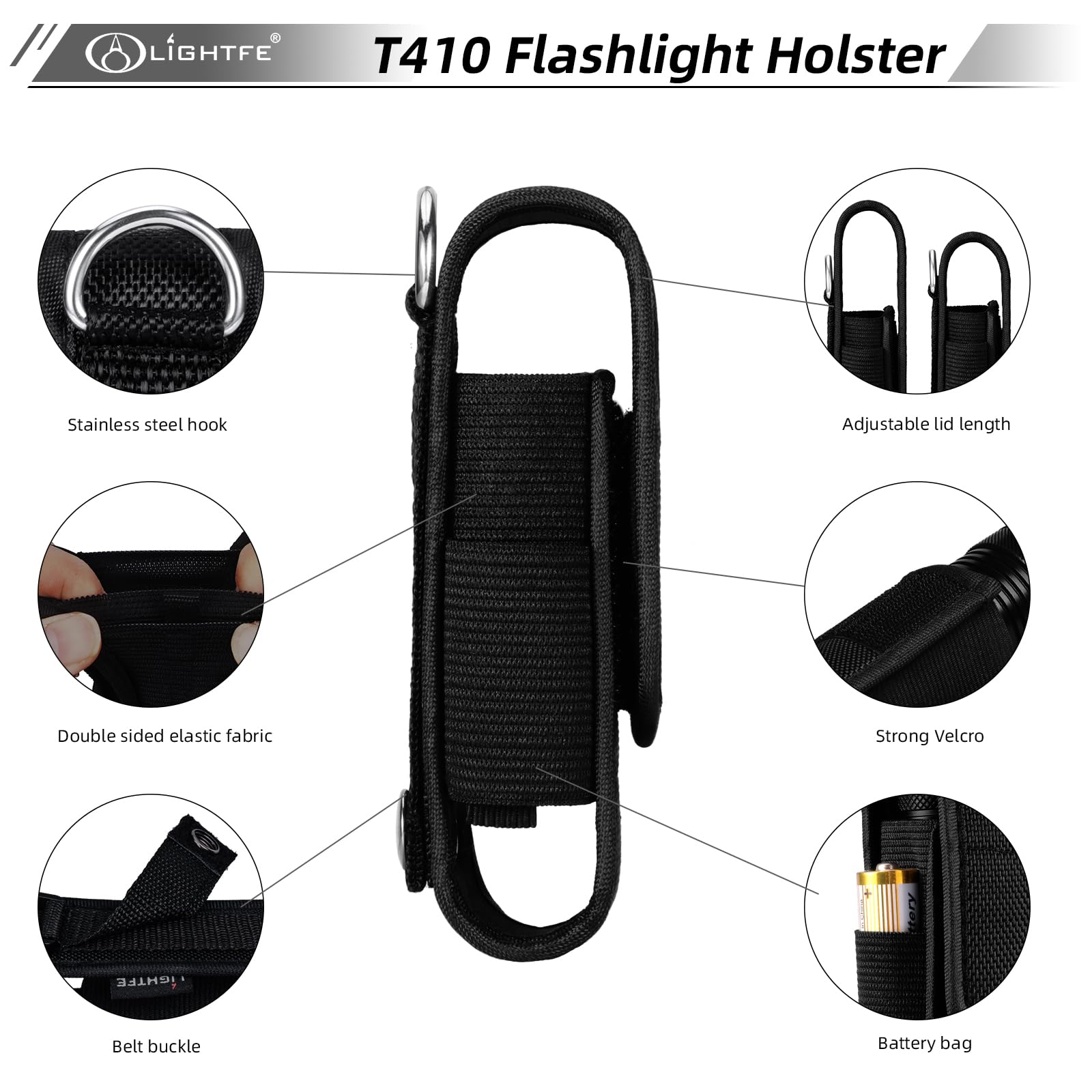 Flashlight Holster T410 Tactical Flashlight Holster Suitable For Flashlights With A Length Of 3.9 ''-4.3'' Or A Diameter Of 25Mm