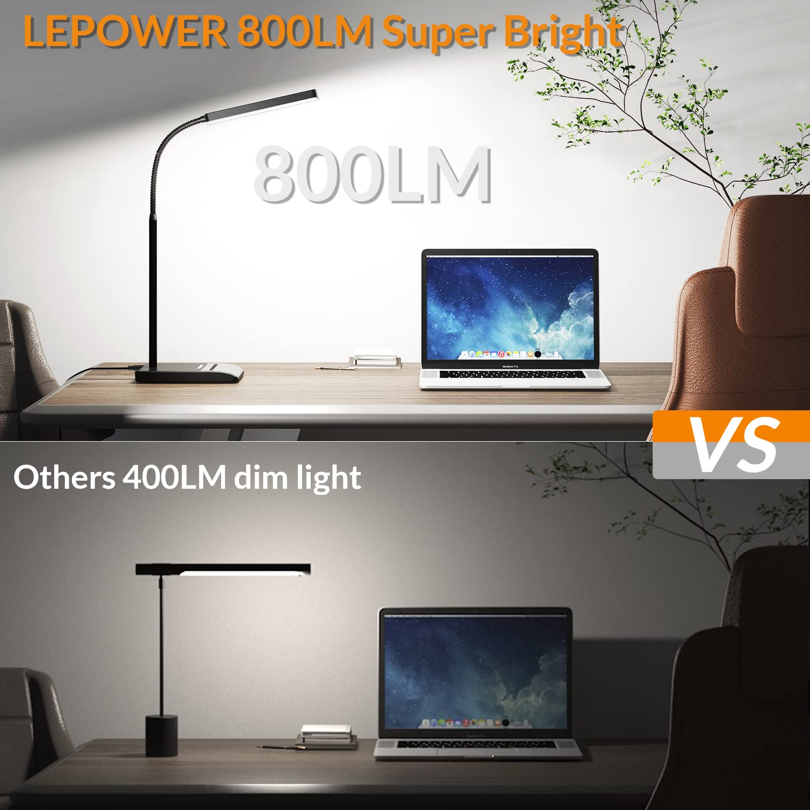 Lepower Desk Lamp, 800Lm Led Desk Lamp For Home Office, 12W Reading Lamp For Desk, Eye-Caring Light, Touch Table Lamp, Gooseneck