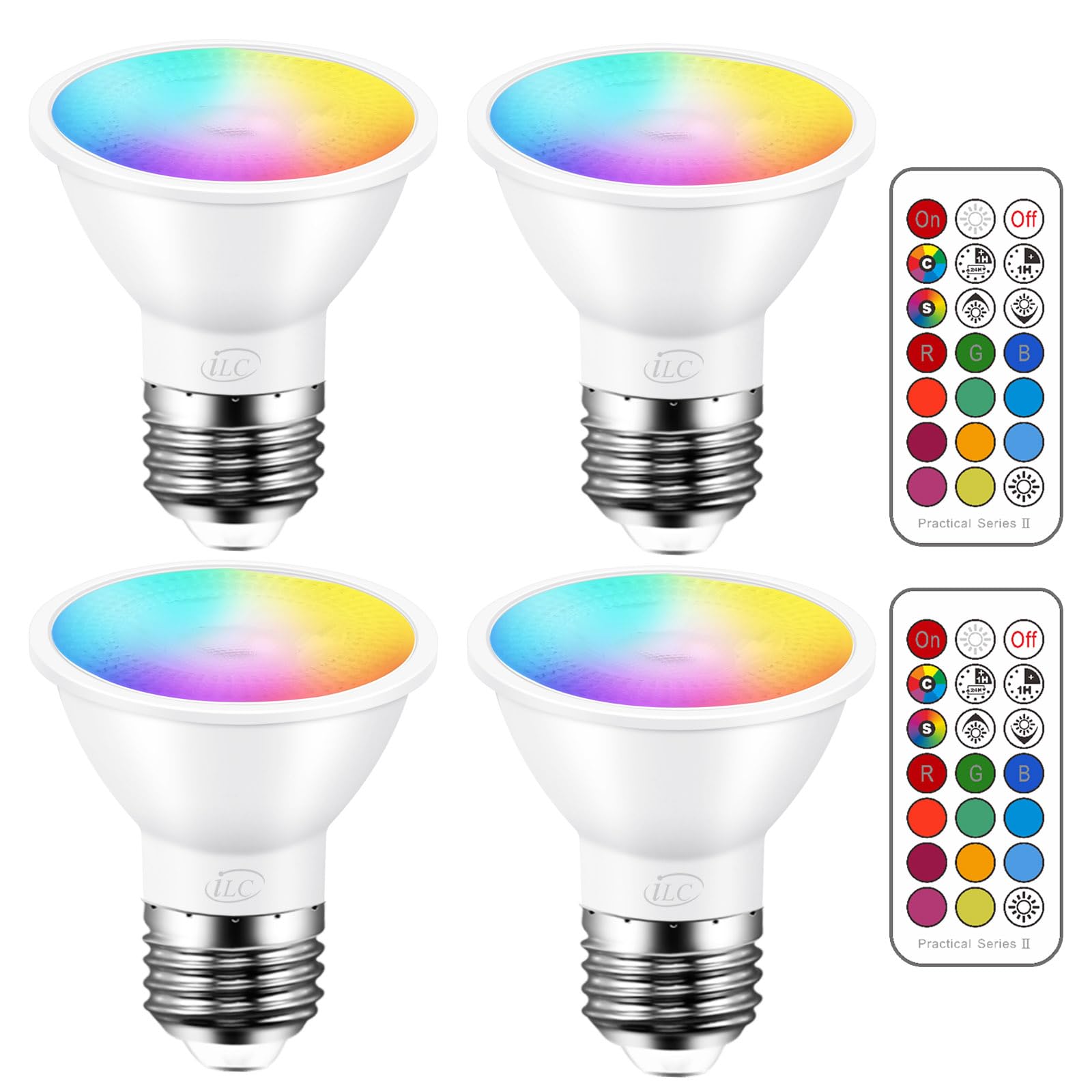 Ilc Par16 Led Light Bulbs 40 Watt Equivalent Color Changing E26 Screw 45, 12 Colors Dimmable Daylight White 5000K Rgb Led Spot L