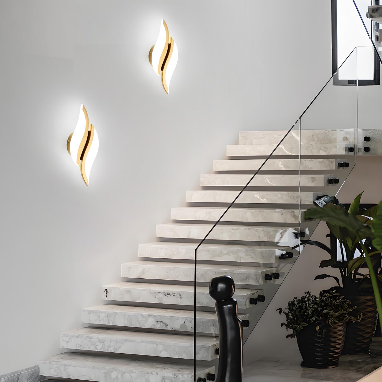 CANEOE Modern LED Wall Sconce, 6000K Cold White, Acrylic Light Fixture, Gold, 1 Pack, Model WL-YZ-C for Living Room, Bedroom, Bathroom